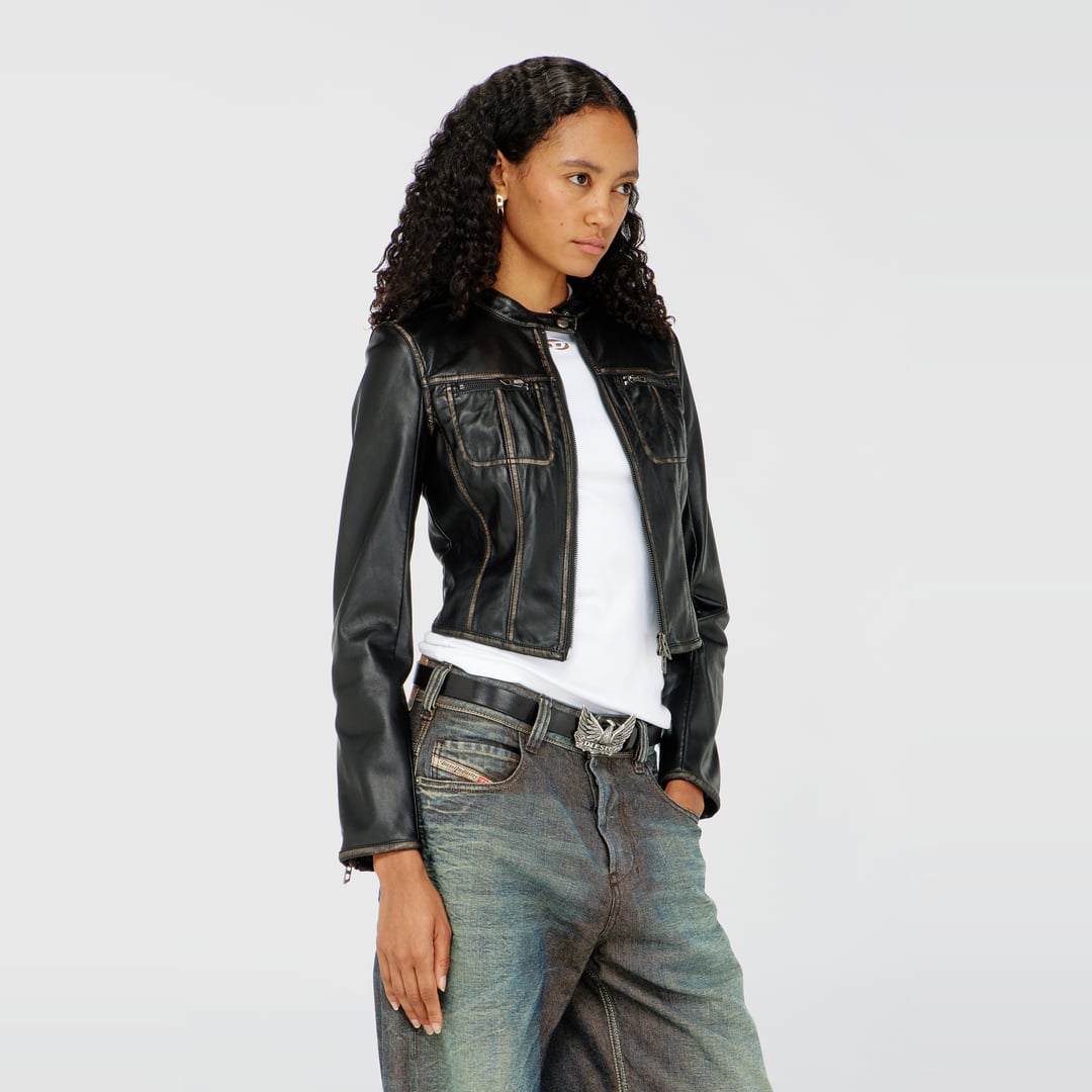 Diesel - Cropped distressed biker jacket - Jackets - Woman - Black