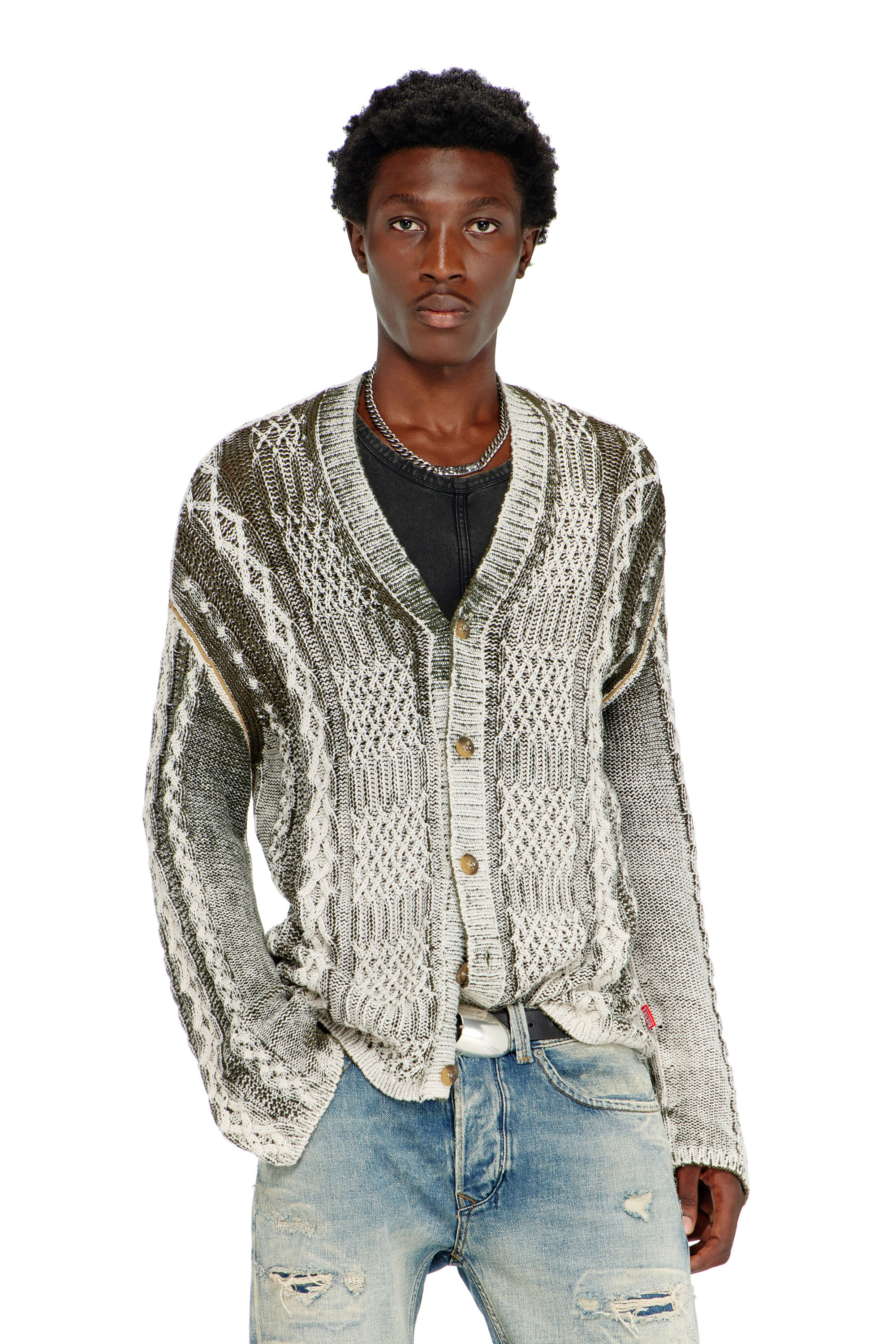 Diesel Men's Multicolor - Treated Cable-Knit Cardigan - Knitwear - Man Medium