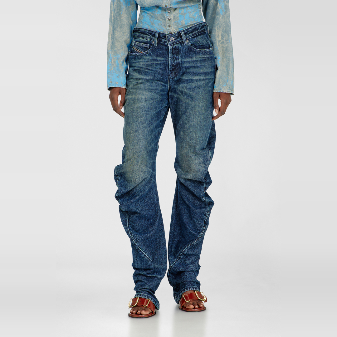 Diesel Jeans Regular Taille Moyenne D-Twisty, Bleu foncé, Fermeture boutonnée