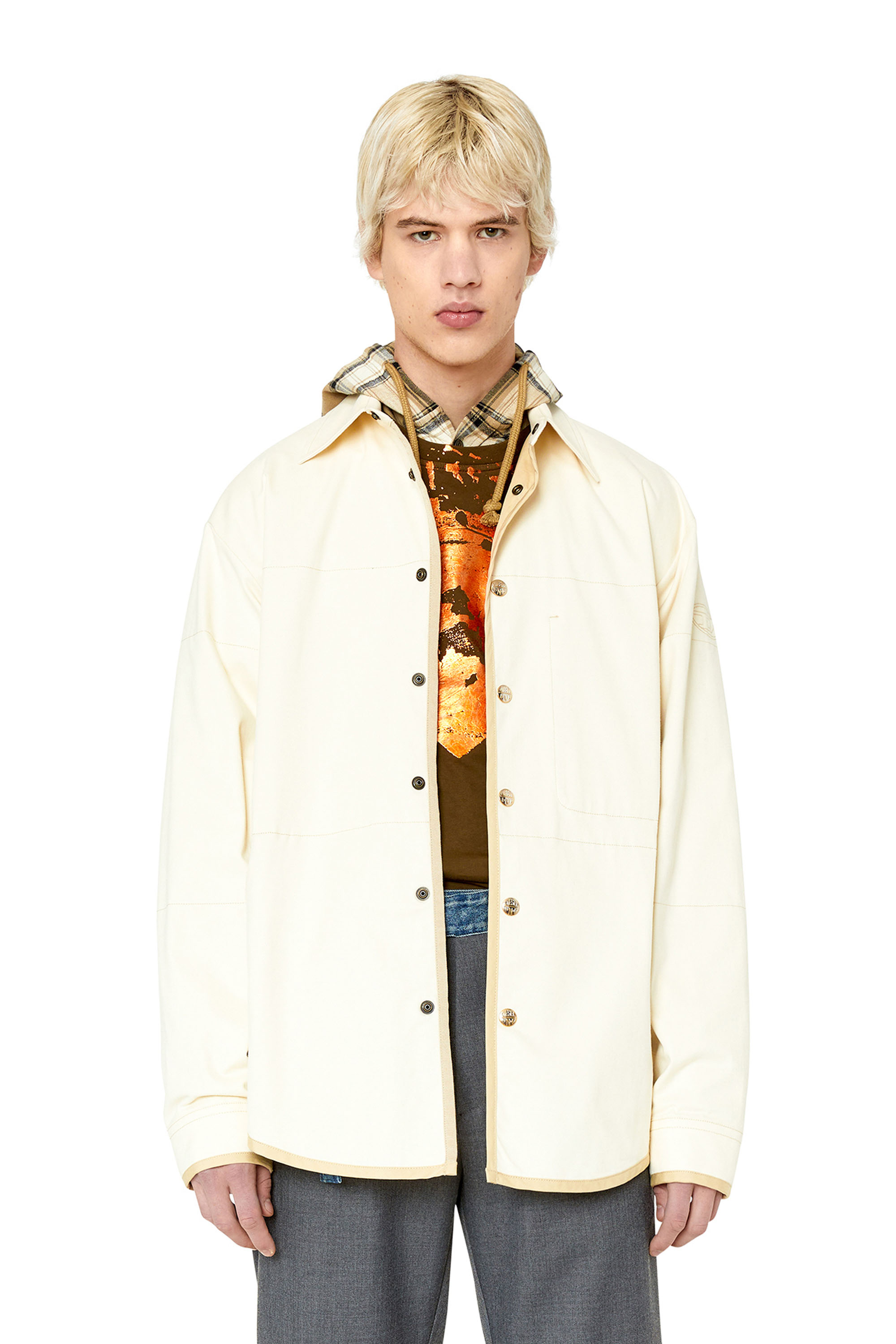Diesel Shirt Jacket In Peached Twill In White