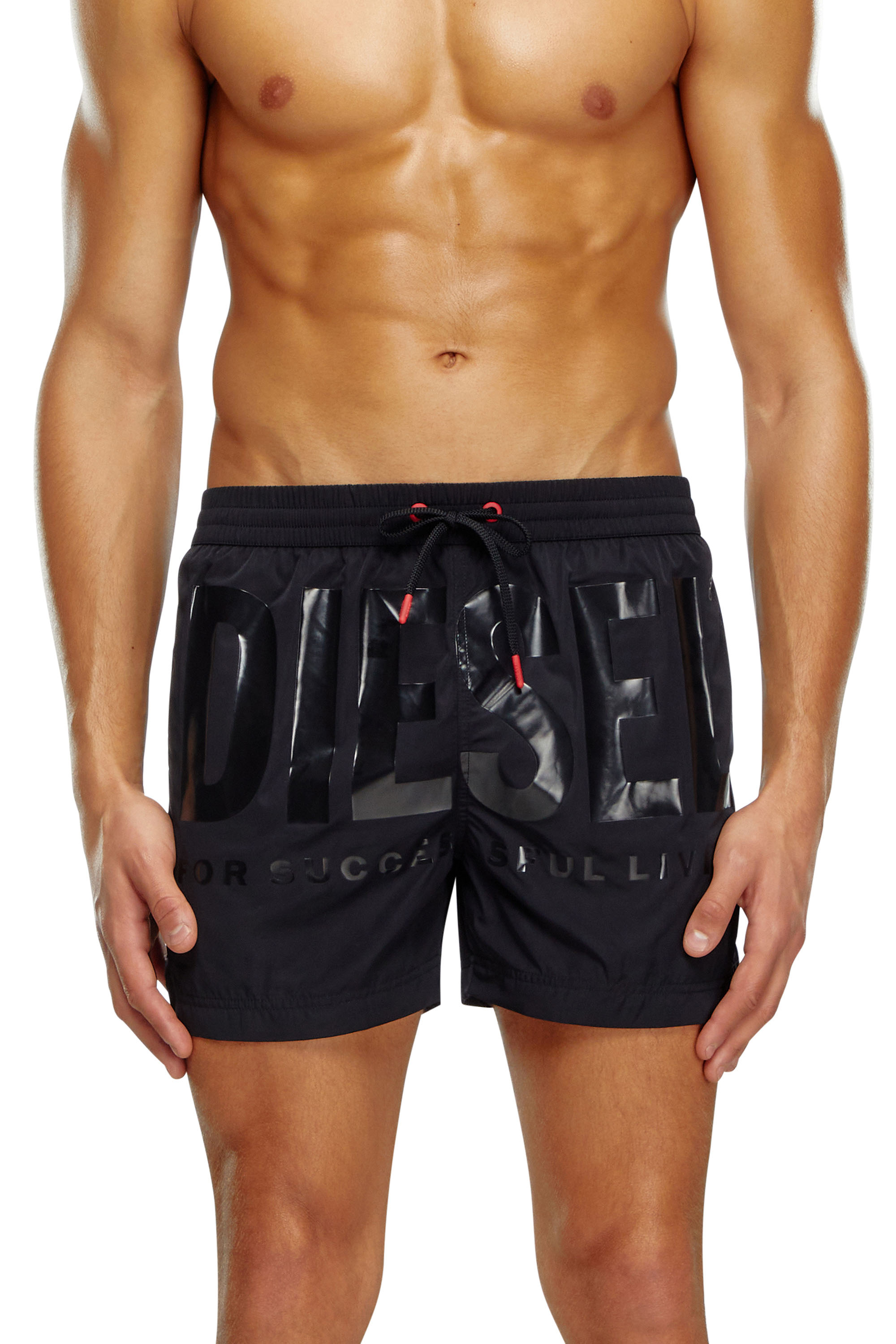 Diesel Men's Black - Mid-Length Swim Shorts With Tonal Logo - Swim Shorts - Man Medium