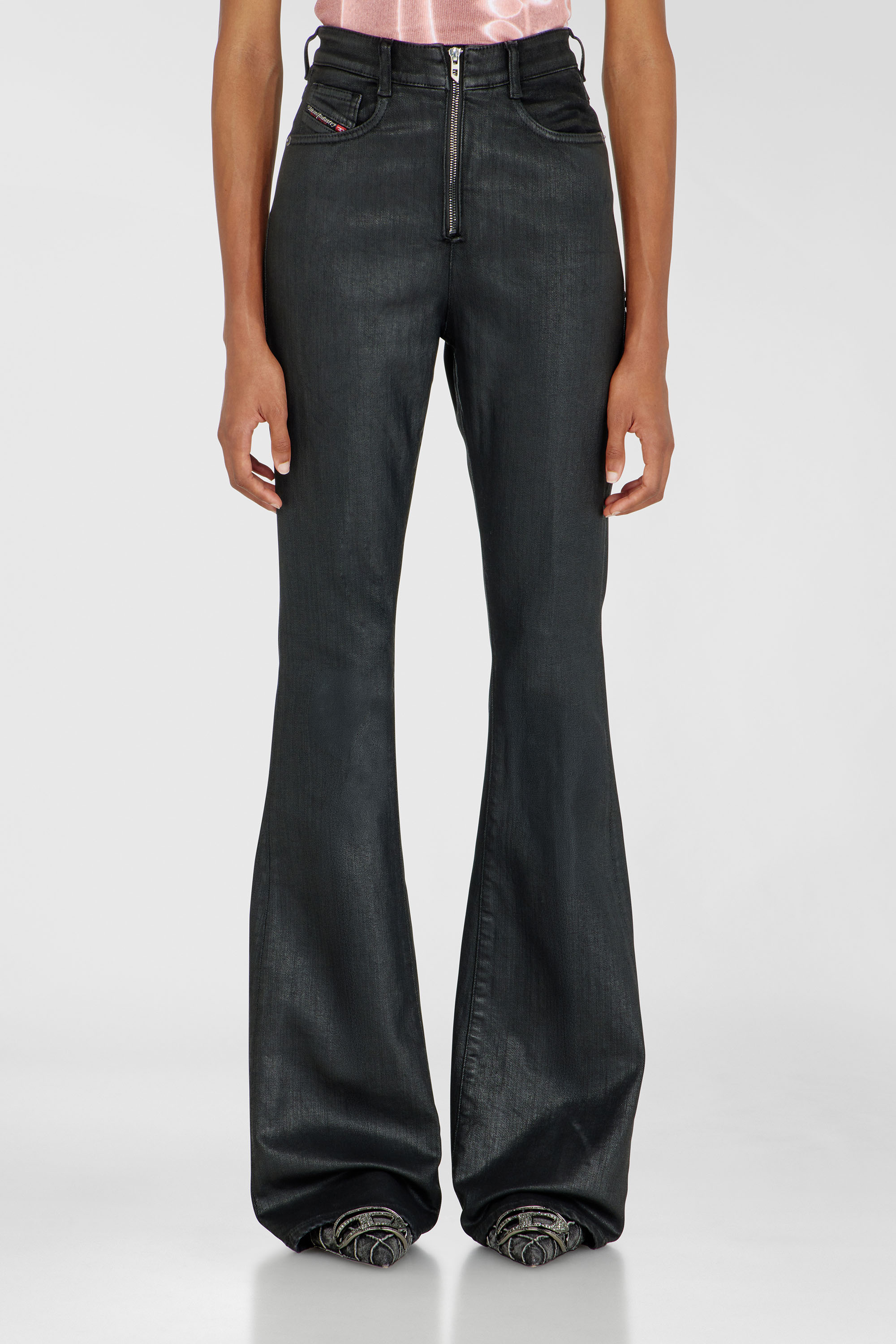 Diesel Bootcut Jeans High Waist 1973 D-Partt, Black/Dark grey, Zip fly