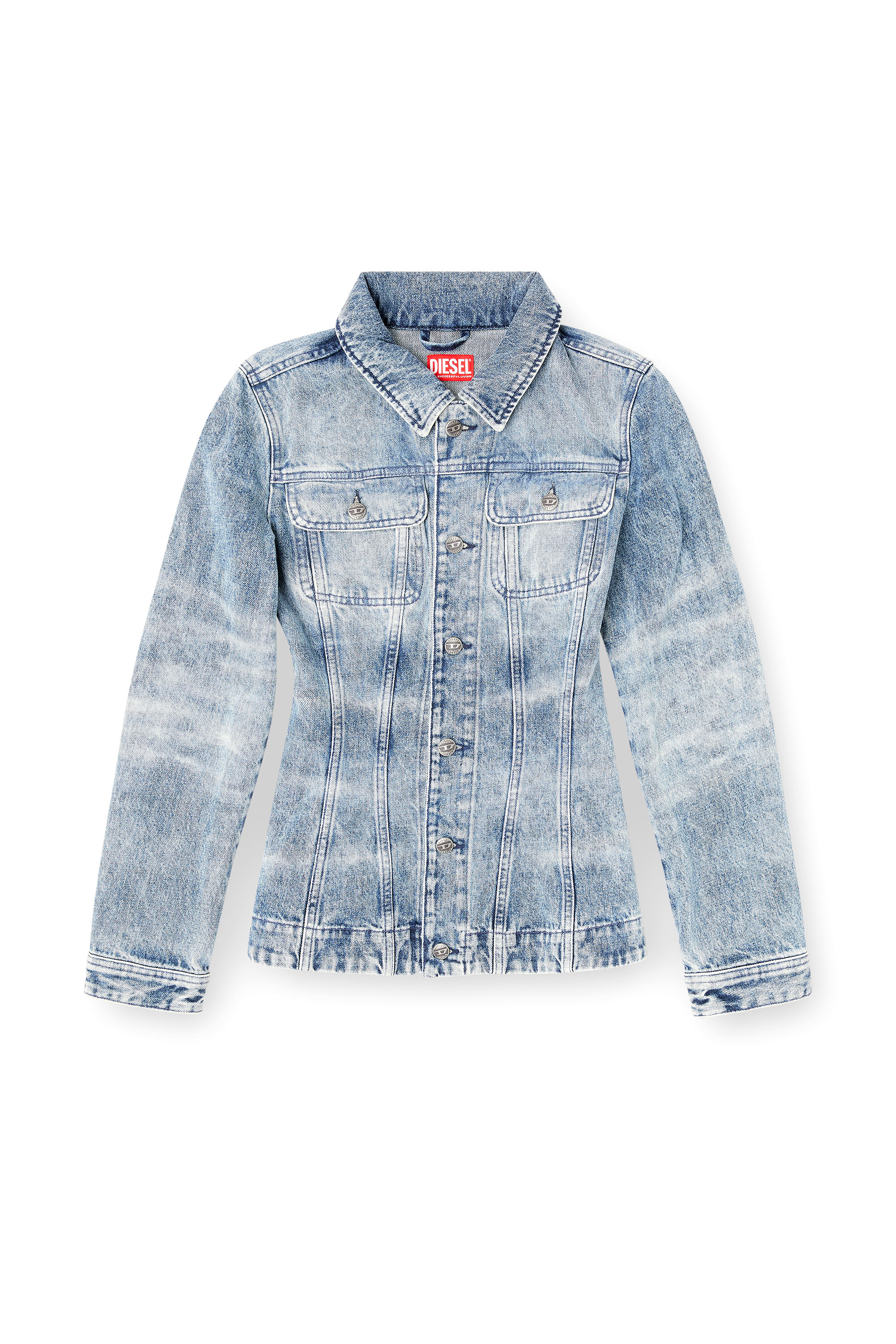 Diesel - DE-KATERIN-FSH, Woman's Fitted jacket in lasered cotton-hemp denim in Light Blue - 3