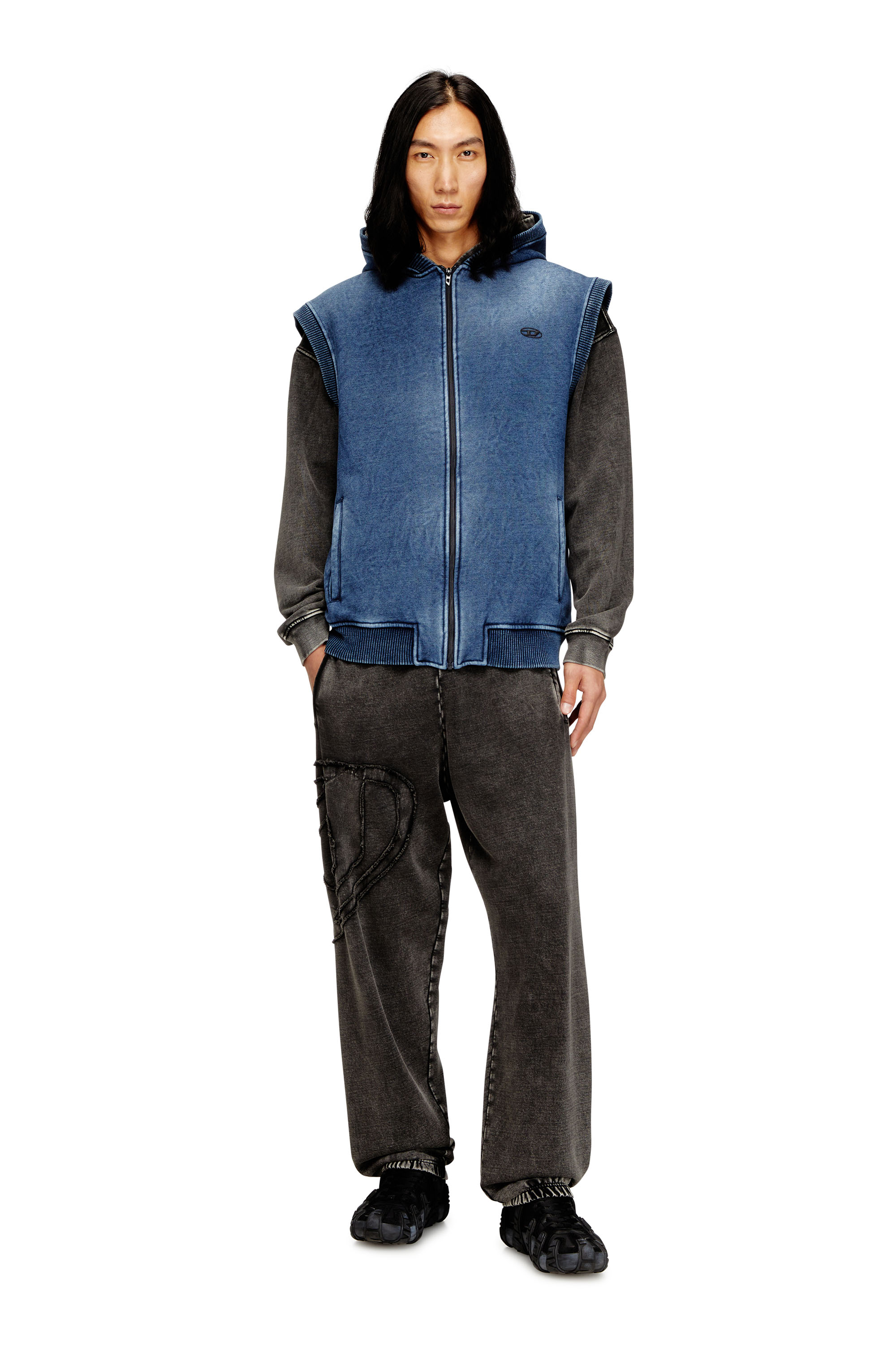 Diesel - S-HAKEL, Man's Teddy-lined sleeveless zip-up hoodie in Medium blue - 2