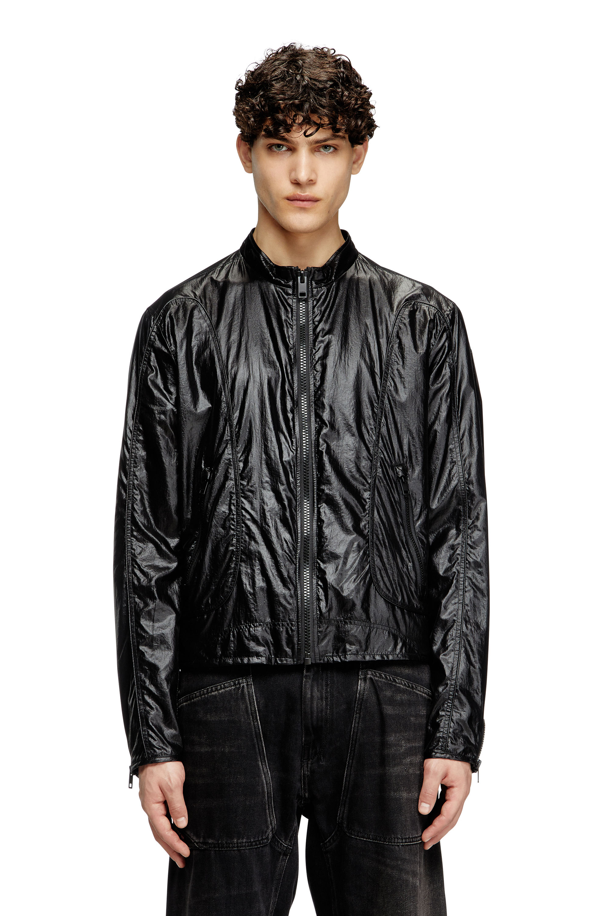 Diesel Homem Preto - Biker Jacket In Shiny Ripstop - Jackets - Man Tamanho 52