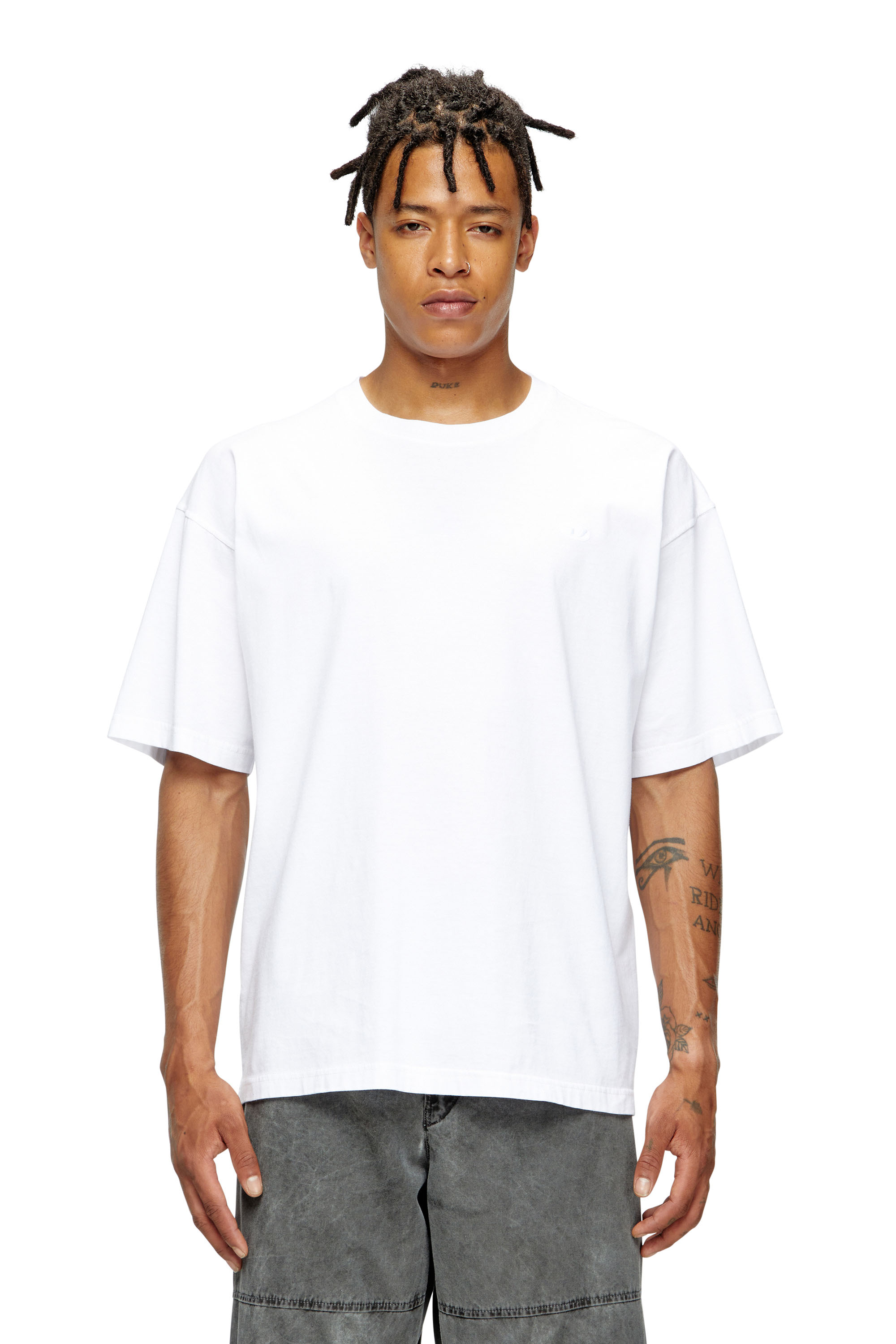 Diesel Men's White - T-Shirt With Oval D Logo - T-Shirts - Man