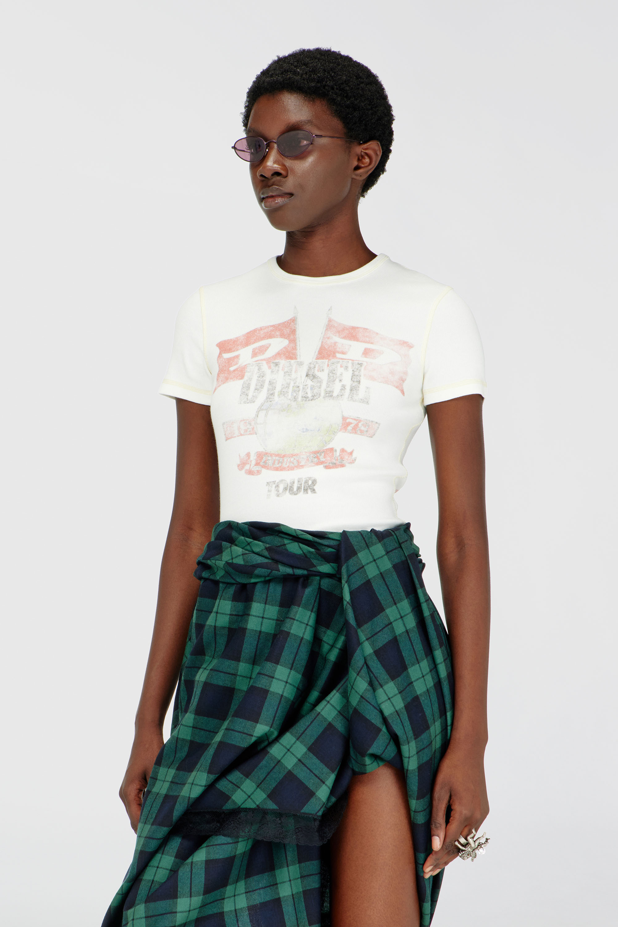 Diesel - Ribbed T-shirt with concert graphics - T-Shirts - Woman - White