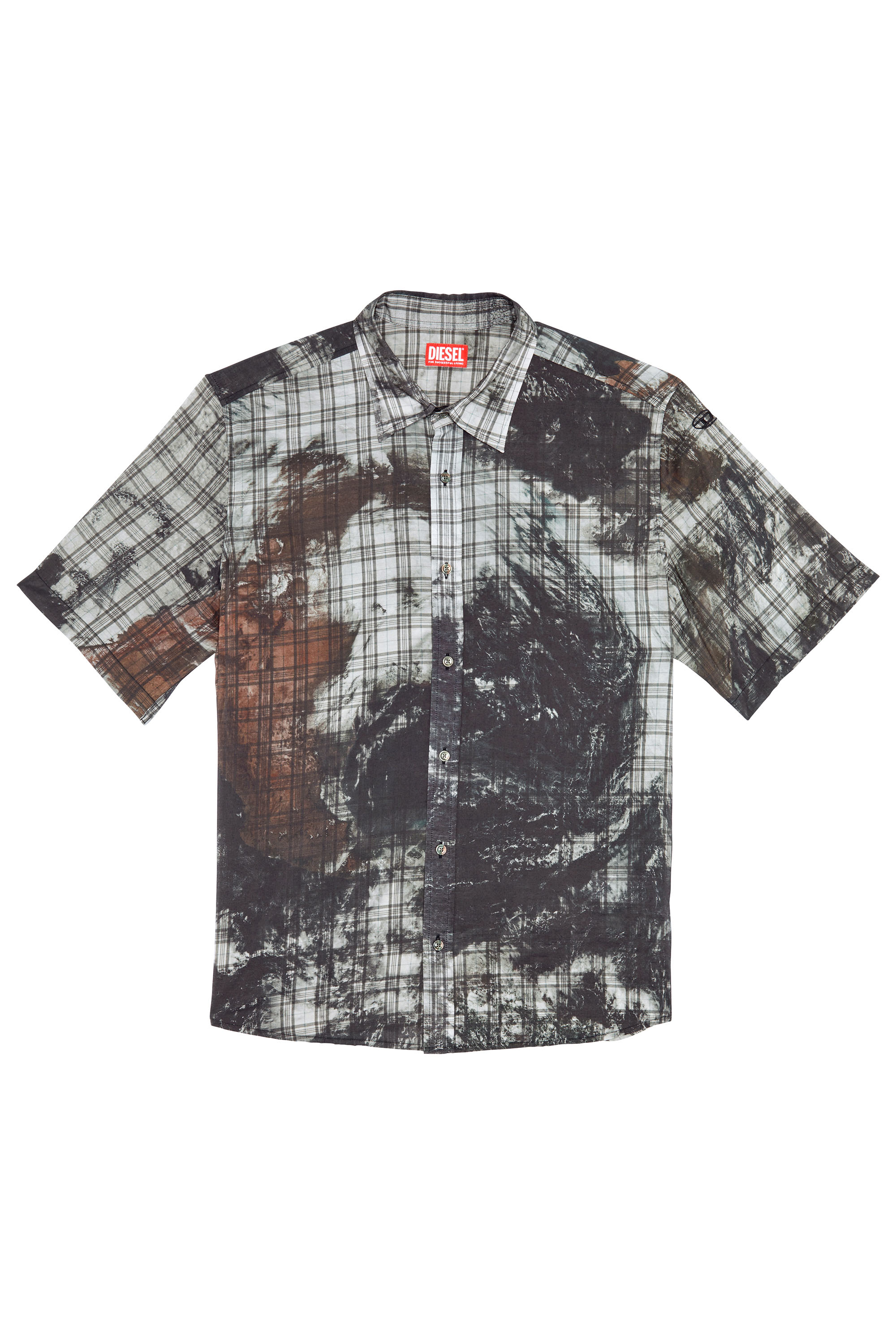 Diesel Checked Shirt With Planet Print In Multicolor
