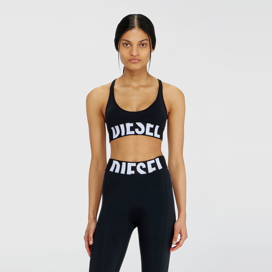 Diesel - Microfibre sports bra with cut-off logo - Bras - Woman - Black