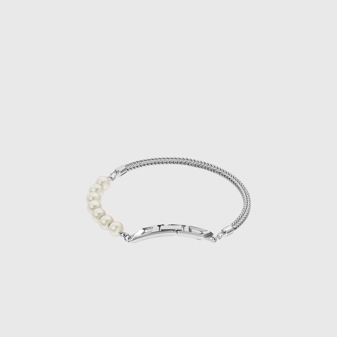Diesel - Sterling silver chain and pearl bracelet - Bracelets - Unisex - Silver
