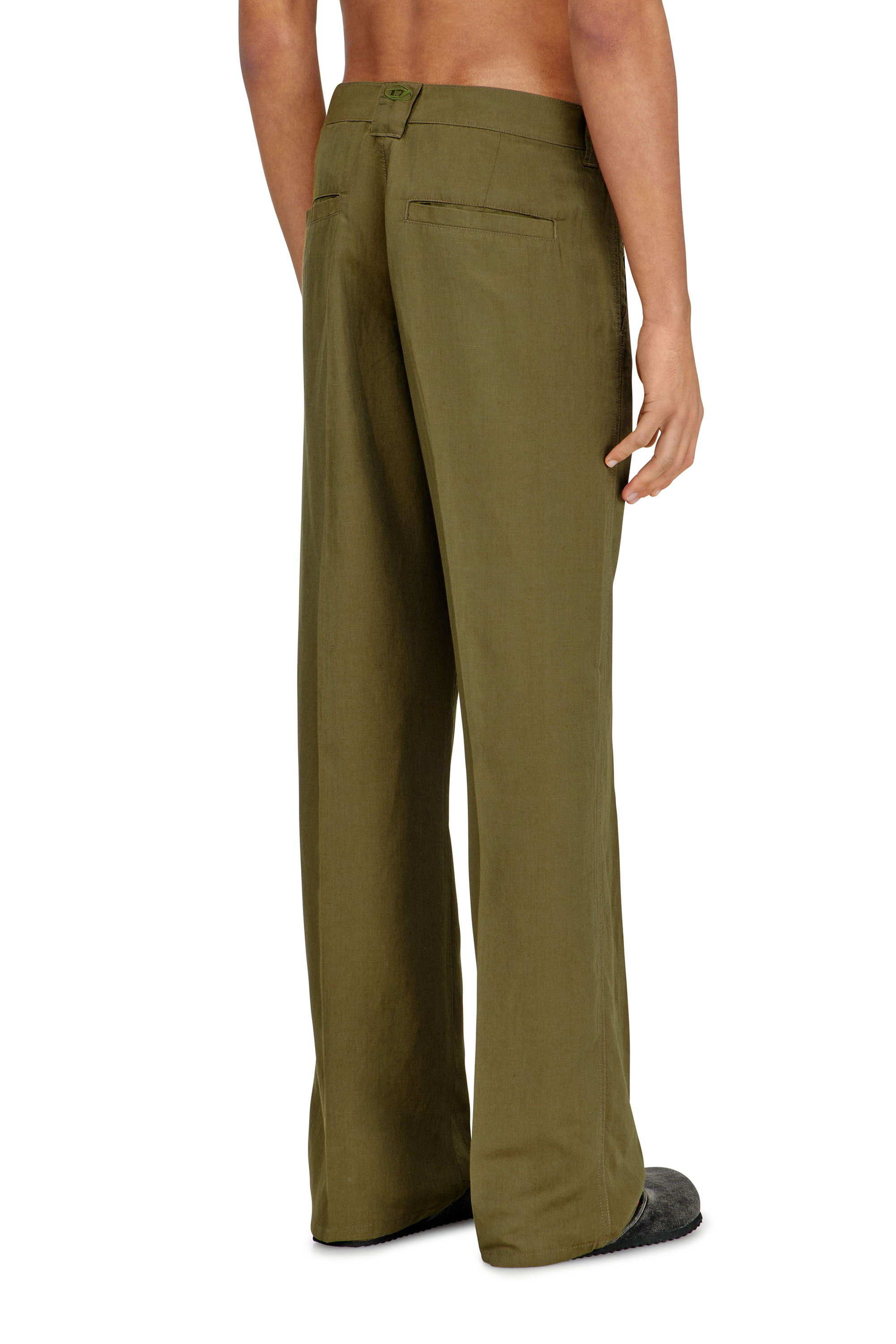 Diesel - P-HANT-CHINO-PGBS, Man's Linen-blend pants with wide leg in Green - 3