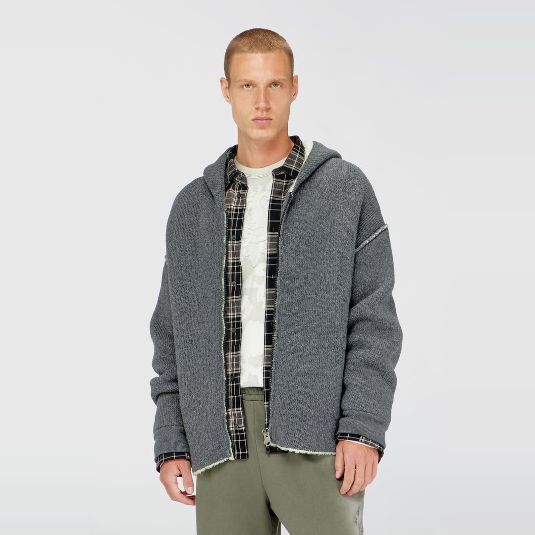 Diesel - Zip-up hoodie in dual-texture knit - Knitwear - Man - Grey