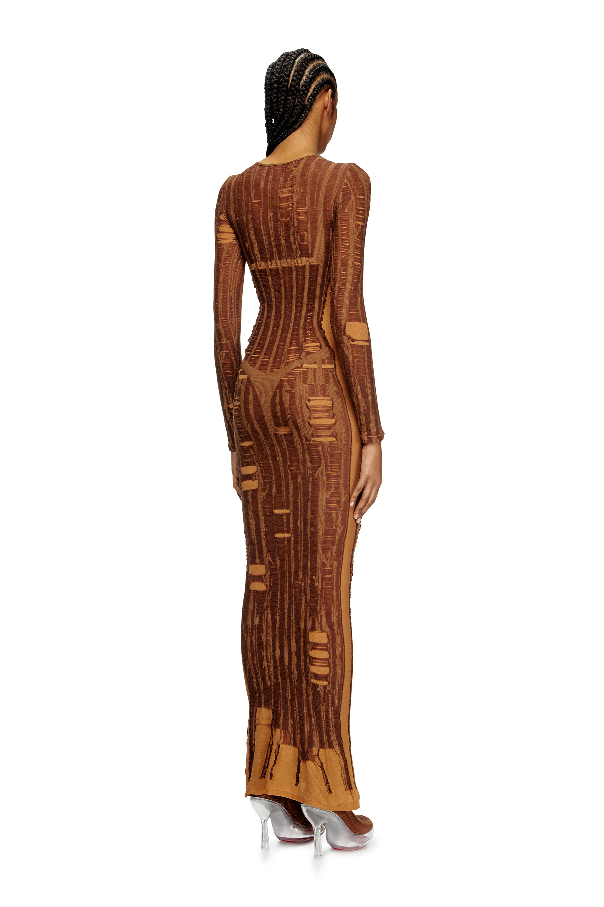 Shop Diesel Maxi Dress In Distressed Second-skin Knit In Brown