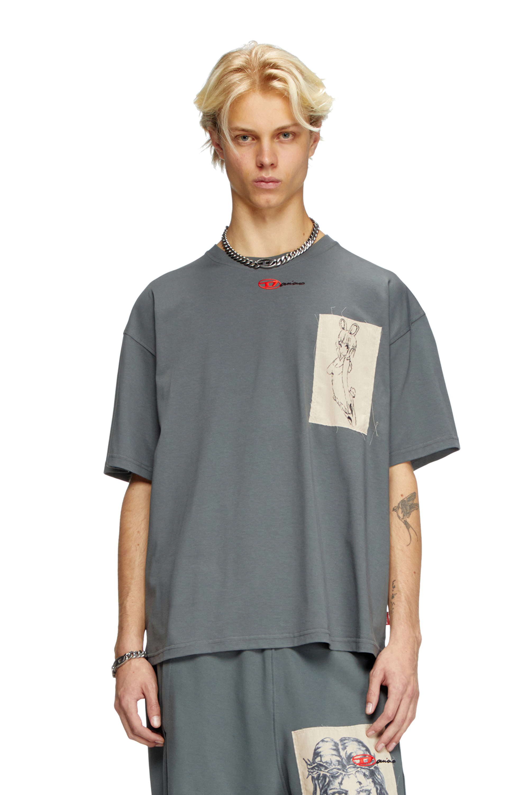 Diesel - T-shirt with tattoo patch - T-Shirts - Unisex - Grey