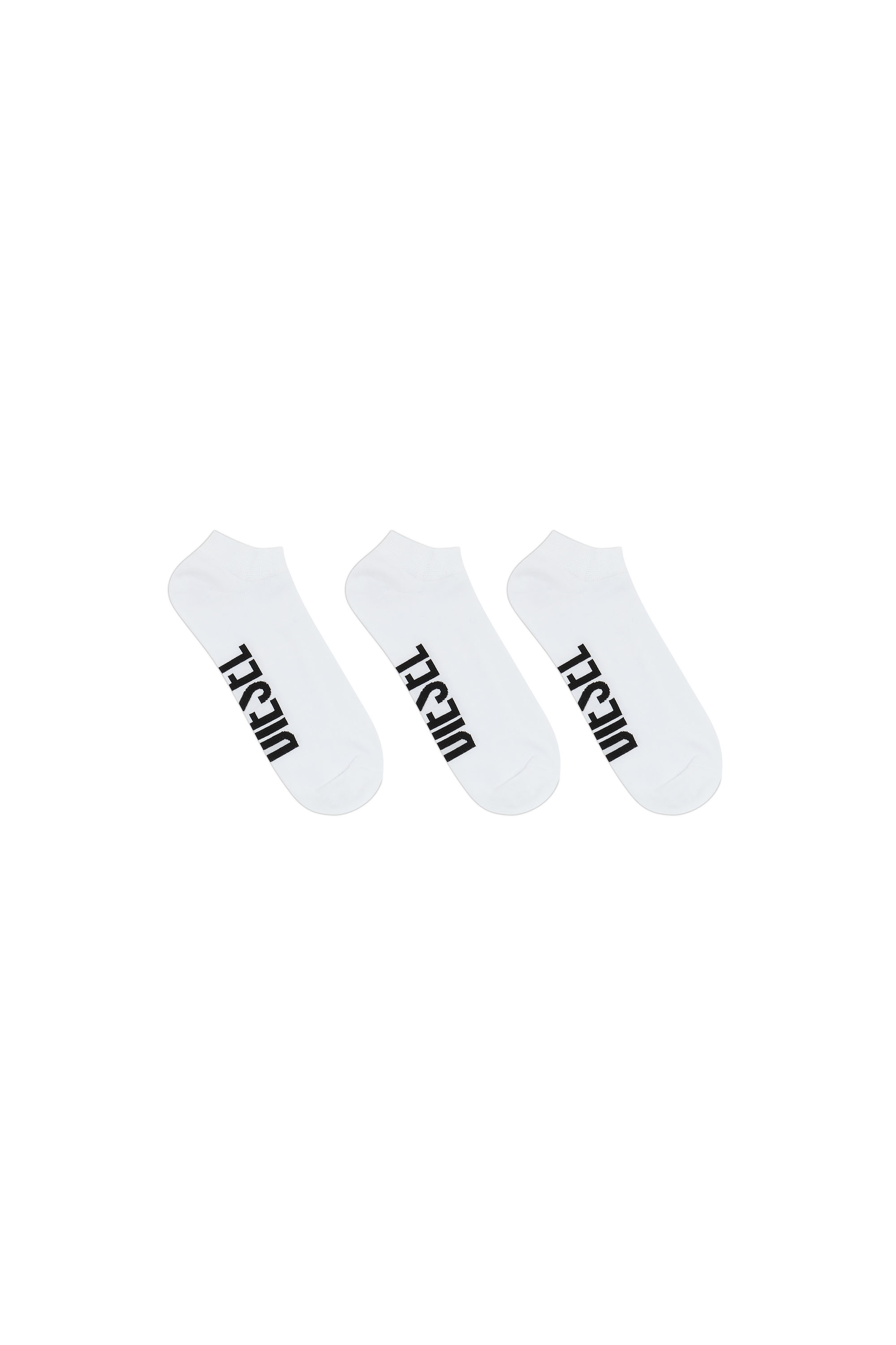 Diesel Three-pack Low-cut Logo Socks In Bianco