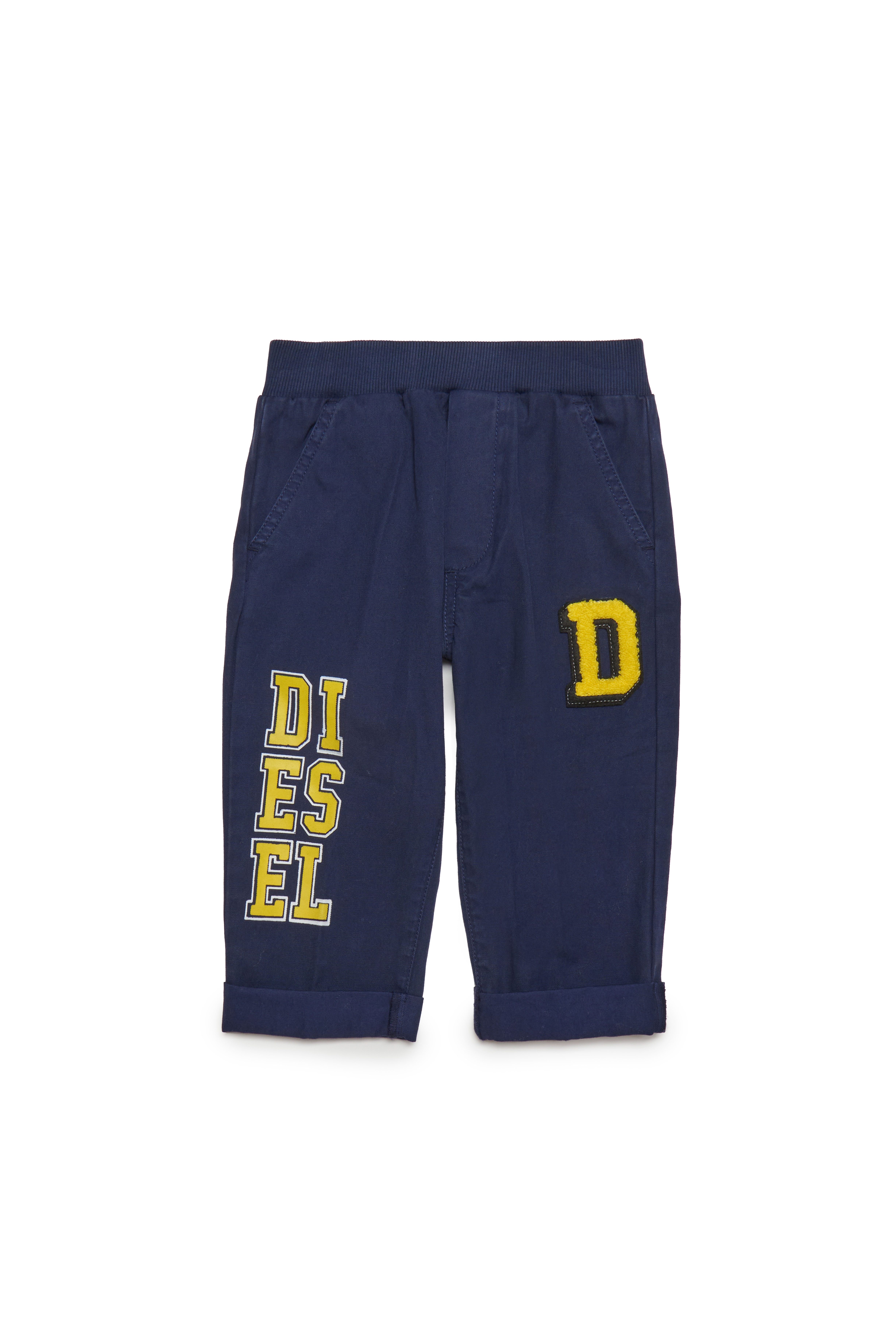 Diesel - Pantalones de algodón con logotipos estilo universitario - Pantalones - Hombre - Azul marino