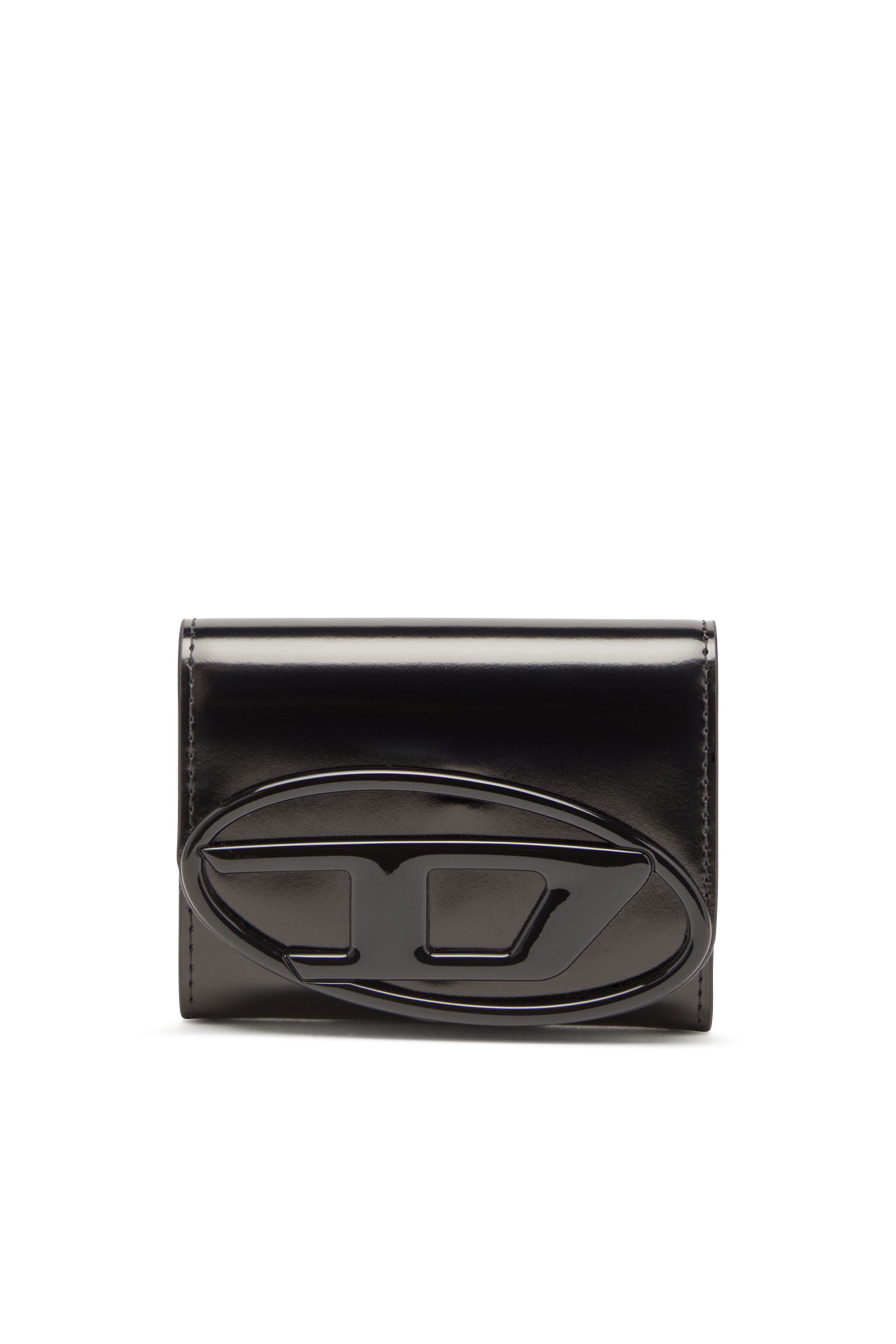 Diesel Bi-fold Card Holder In Mirrored Leather In Black