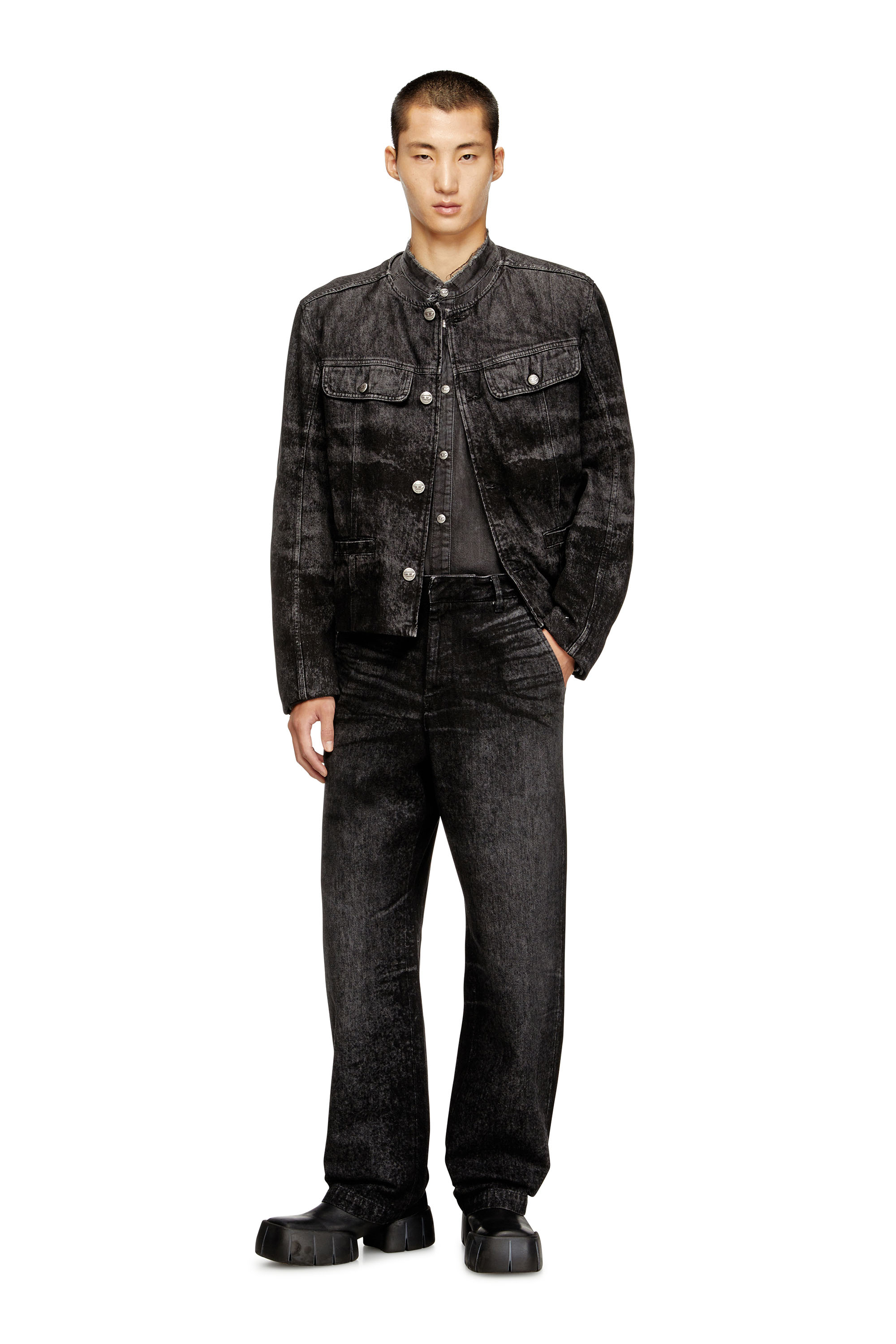 Diesel - D-ABERDEEN-FSH2, Man's Jacket in lasered cotton-hemp denim in Black - 2