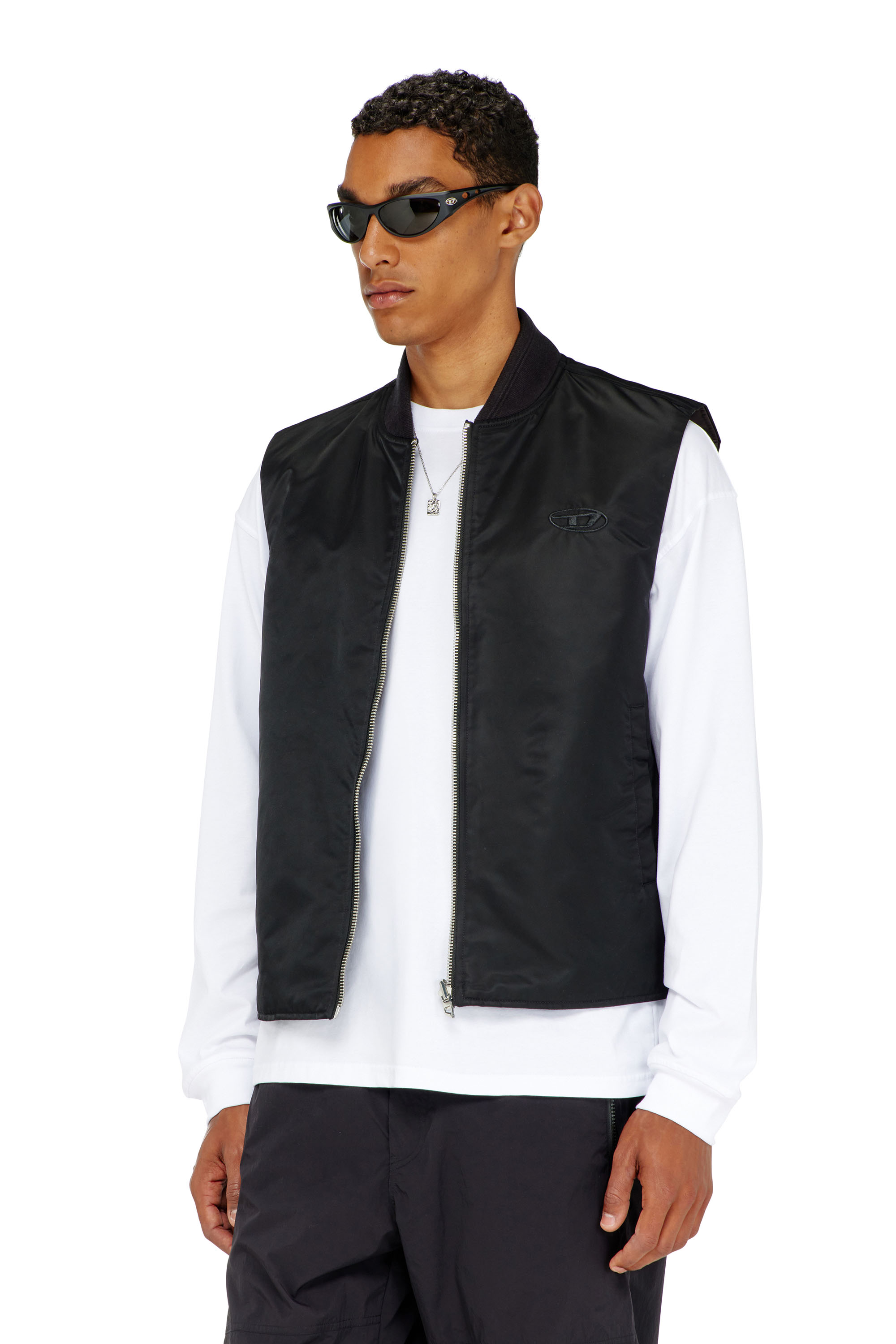 Diesel Men's Black - Padded Satin Vest With Oval D Embroidery - Winter Jackets - Man Size 48