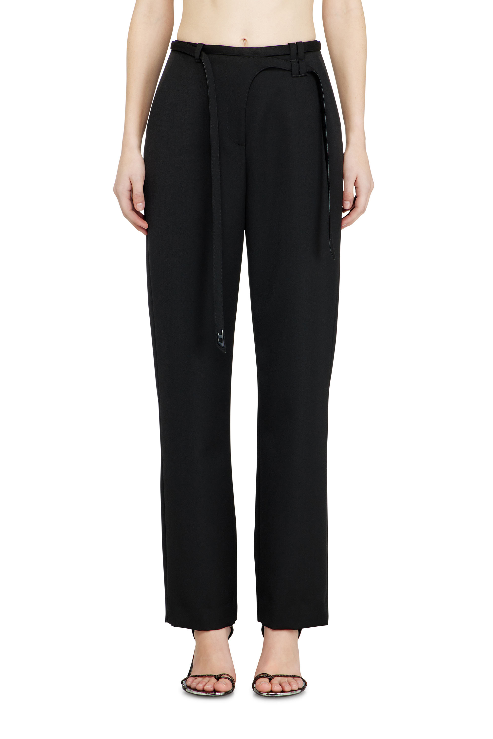 Diesel Kvinno Svart - Tailored Pants With Biker Belt Strap - Pants - Woman Storlek 42
