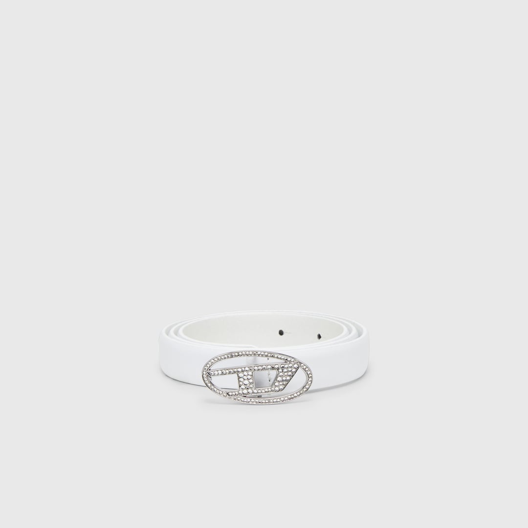 Diesel - 1.9cm slim leather belt with crystal buckle - Belts - Woman - White