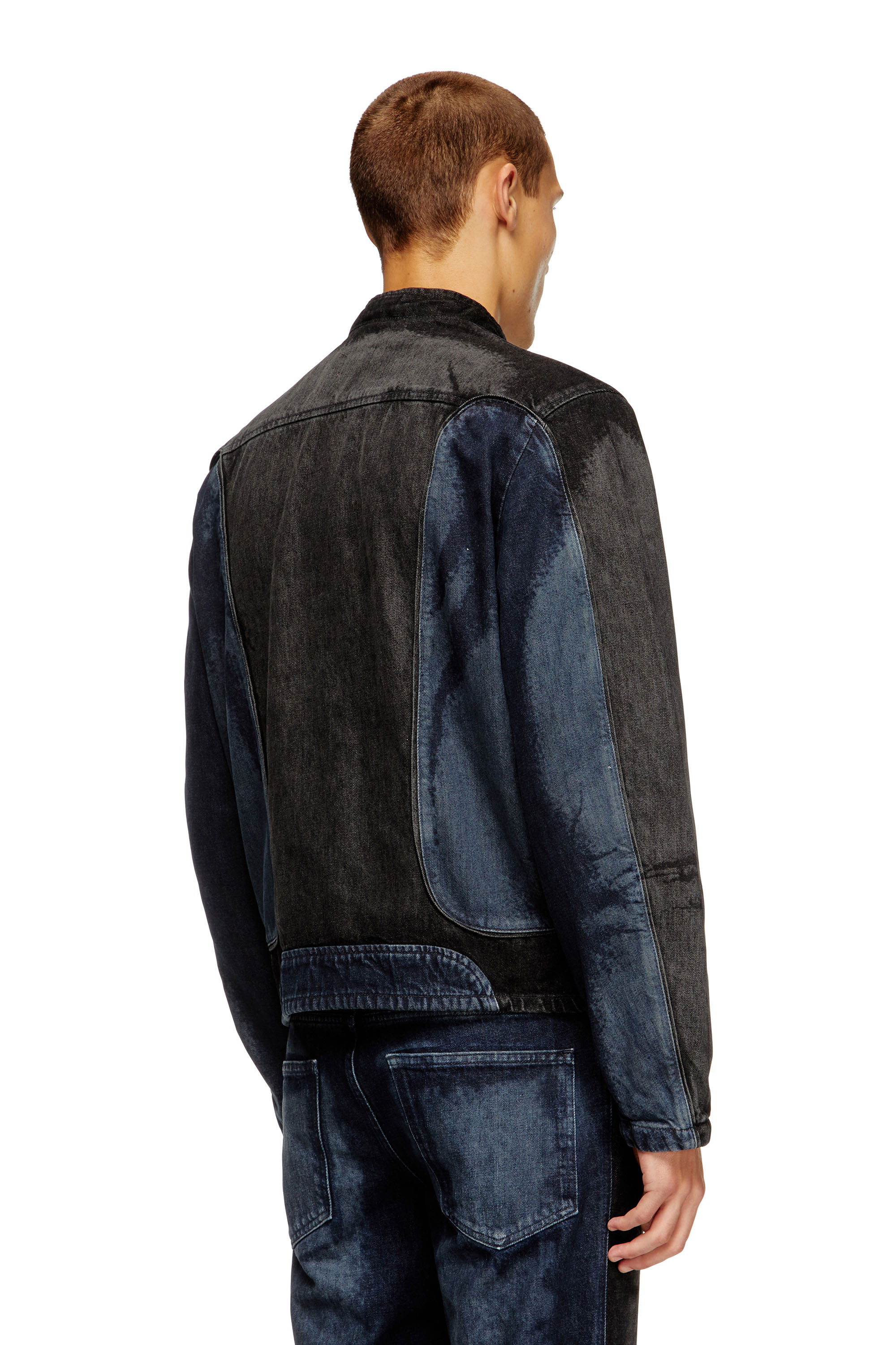 Diesel - D-BLENK-S, Man's Biker-style jacket in bicolour denim in Black/Blue - 4