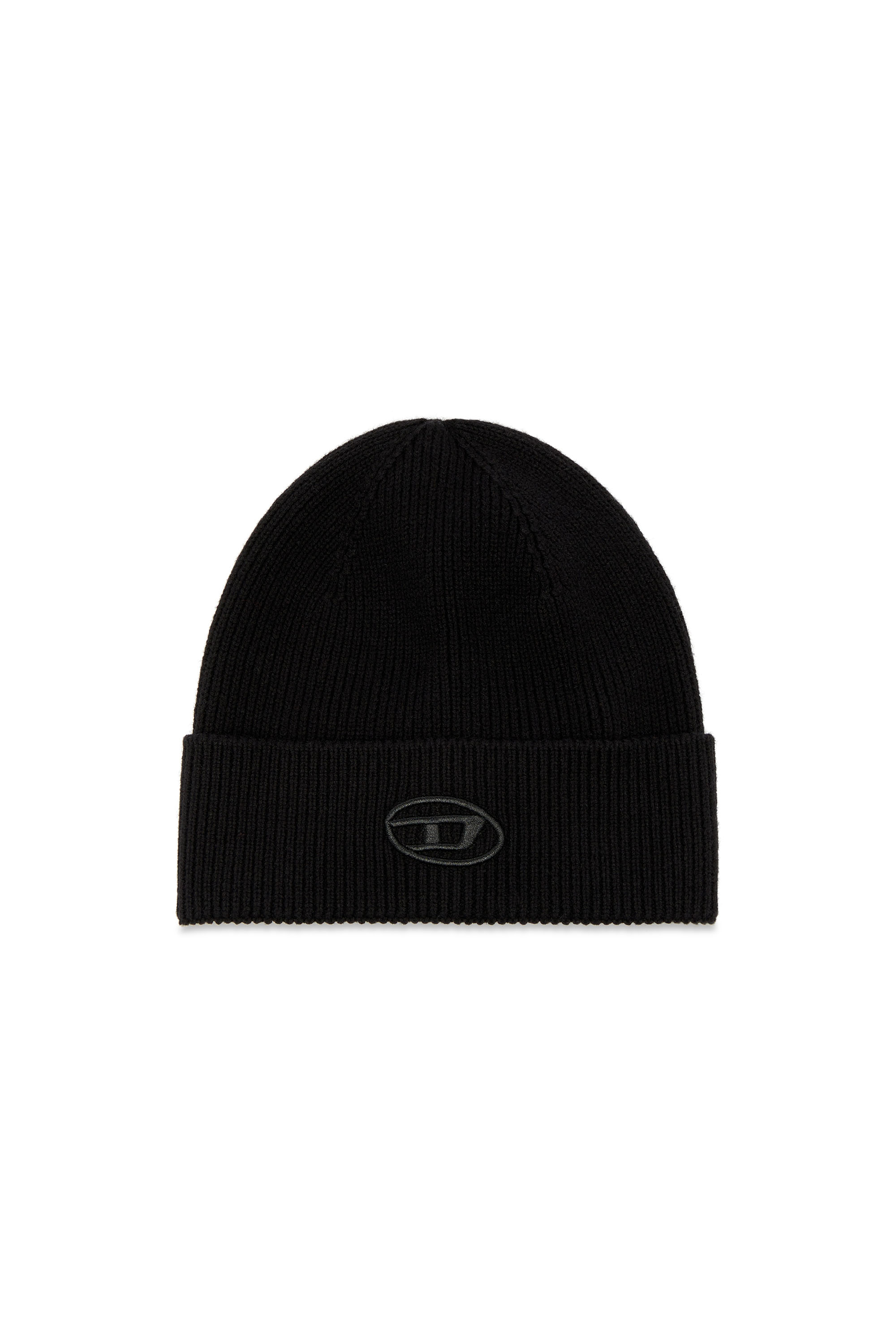 Diesel Unisex Black - Ribbed Beanie With D Embroidery - Knit Caps Uni