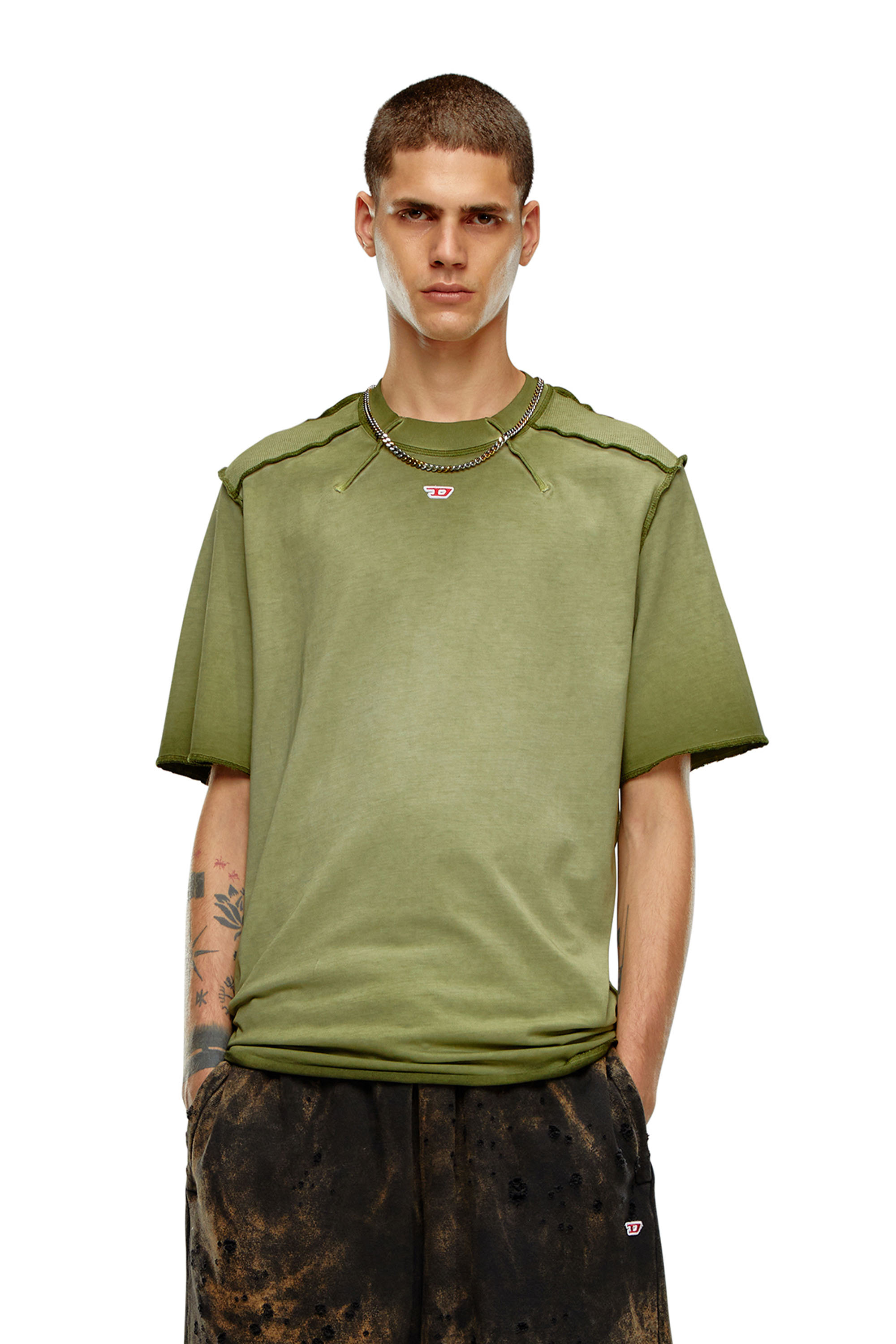 Diesel - T-shirt with micro-waffle shoulders - T-Shirts - Man - Green