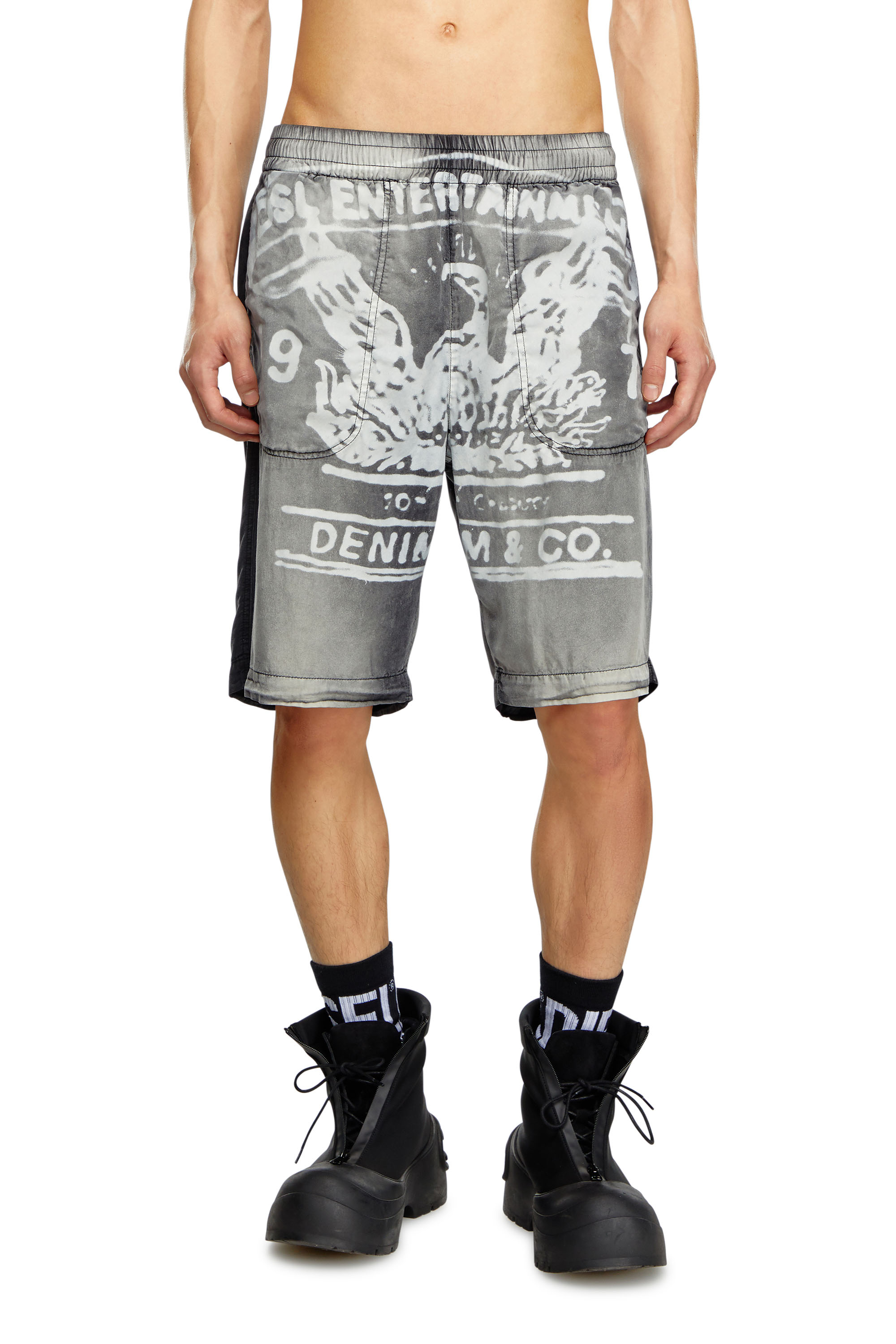 Shop Diesel Faded Shorts With Archival Print In Multicolor