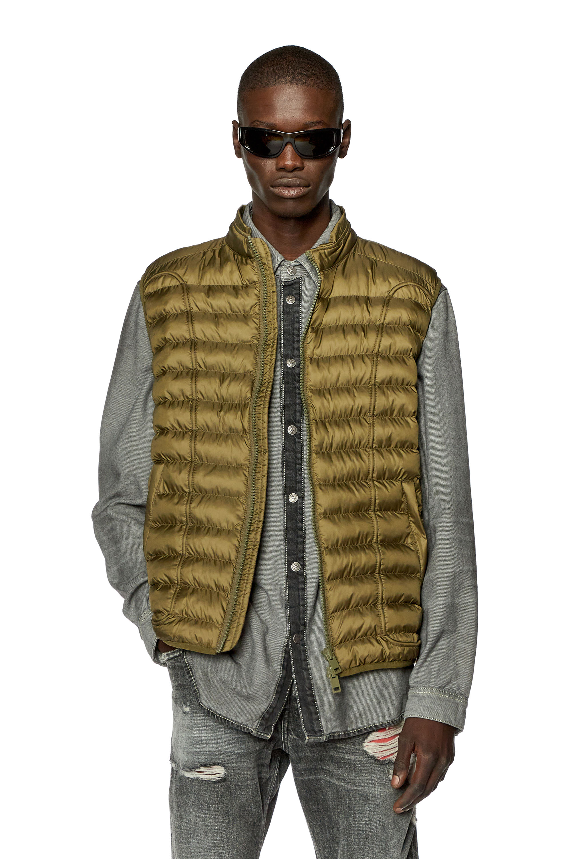 Diesel - Padded nylon vest with piping - Winter Jackets - Man - Green