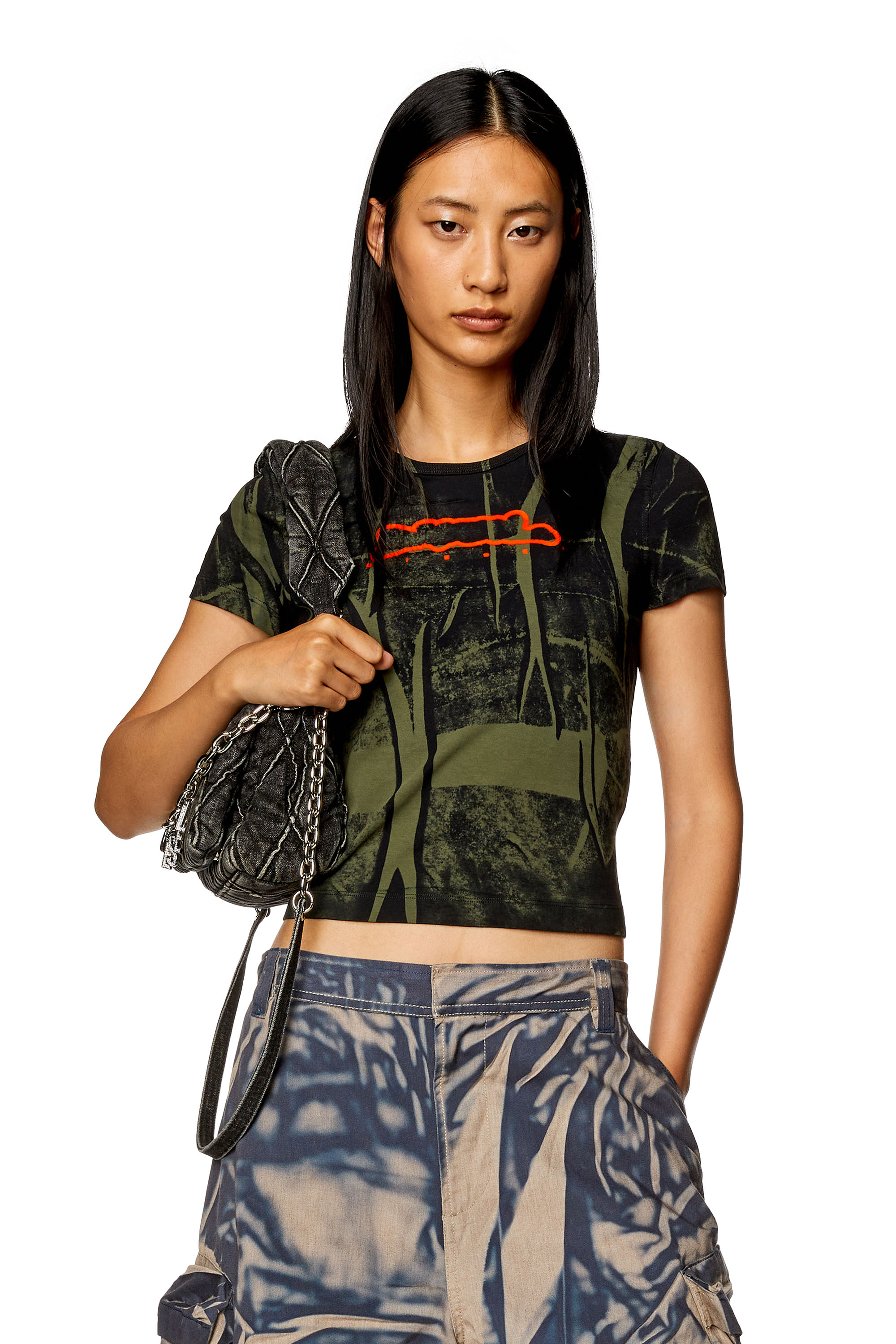 Diesel - T-shirt with creased print - T-Shirts - Woman - Multicolor