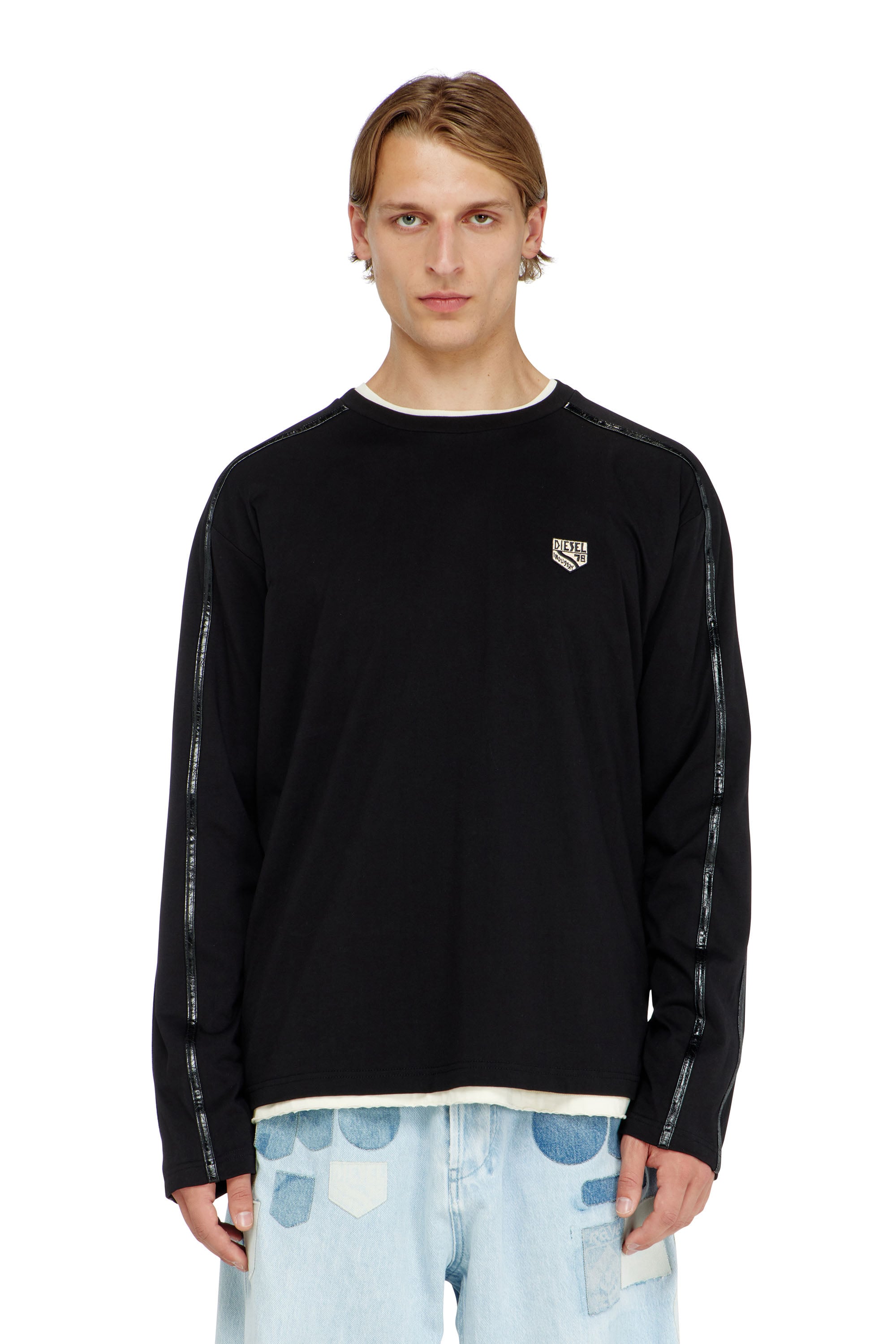 Diesel Herren Schwarz - Langarm-T-Shirt Mit Tonalen Abschlüssen - T-Shirts Extra Klein