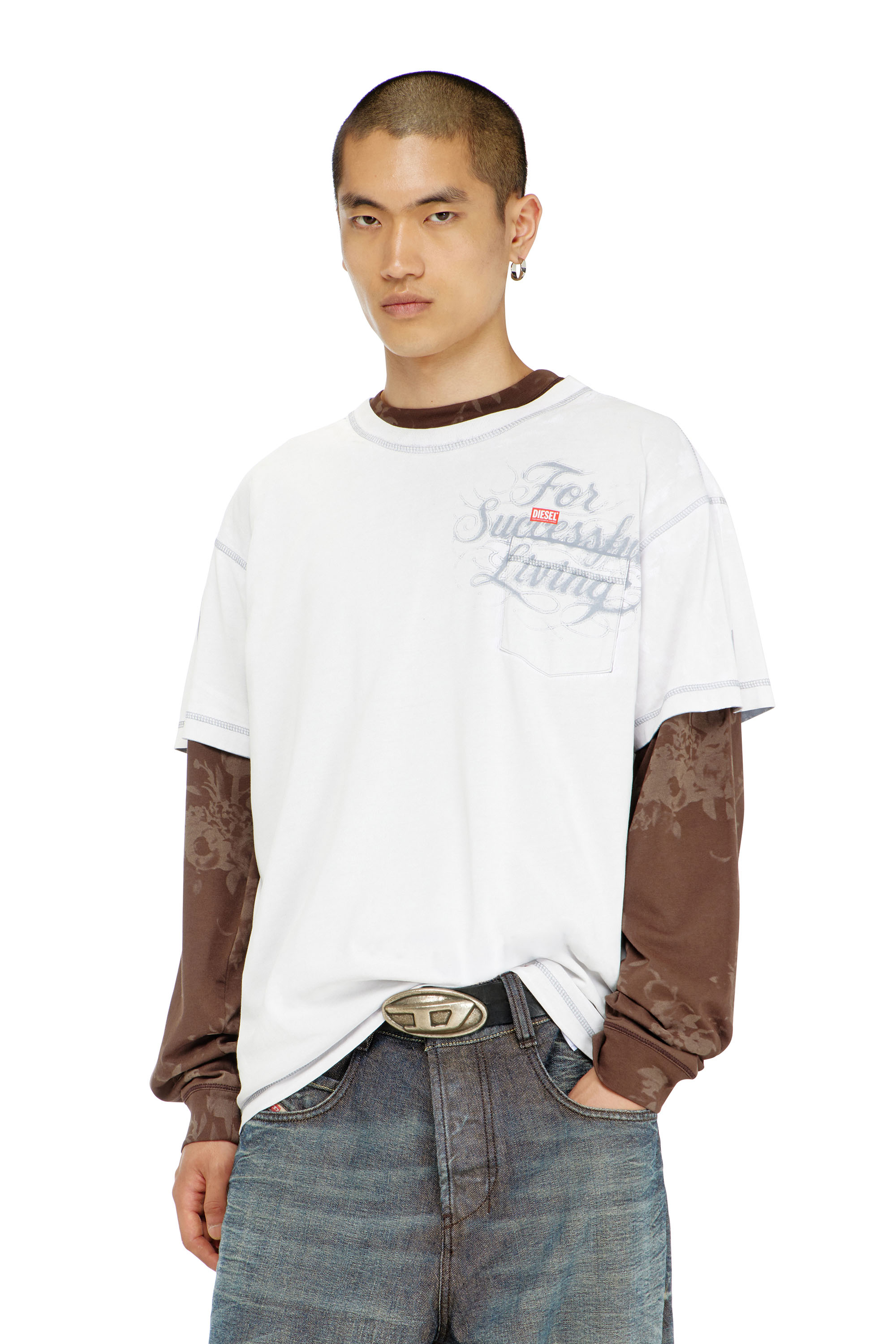Diesel Mannelijk Wit - T-Shirt H Chest Pocket And Graphic Print - T-Shirts - Man 3XL