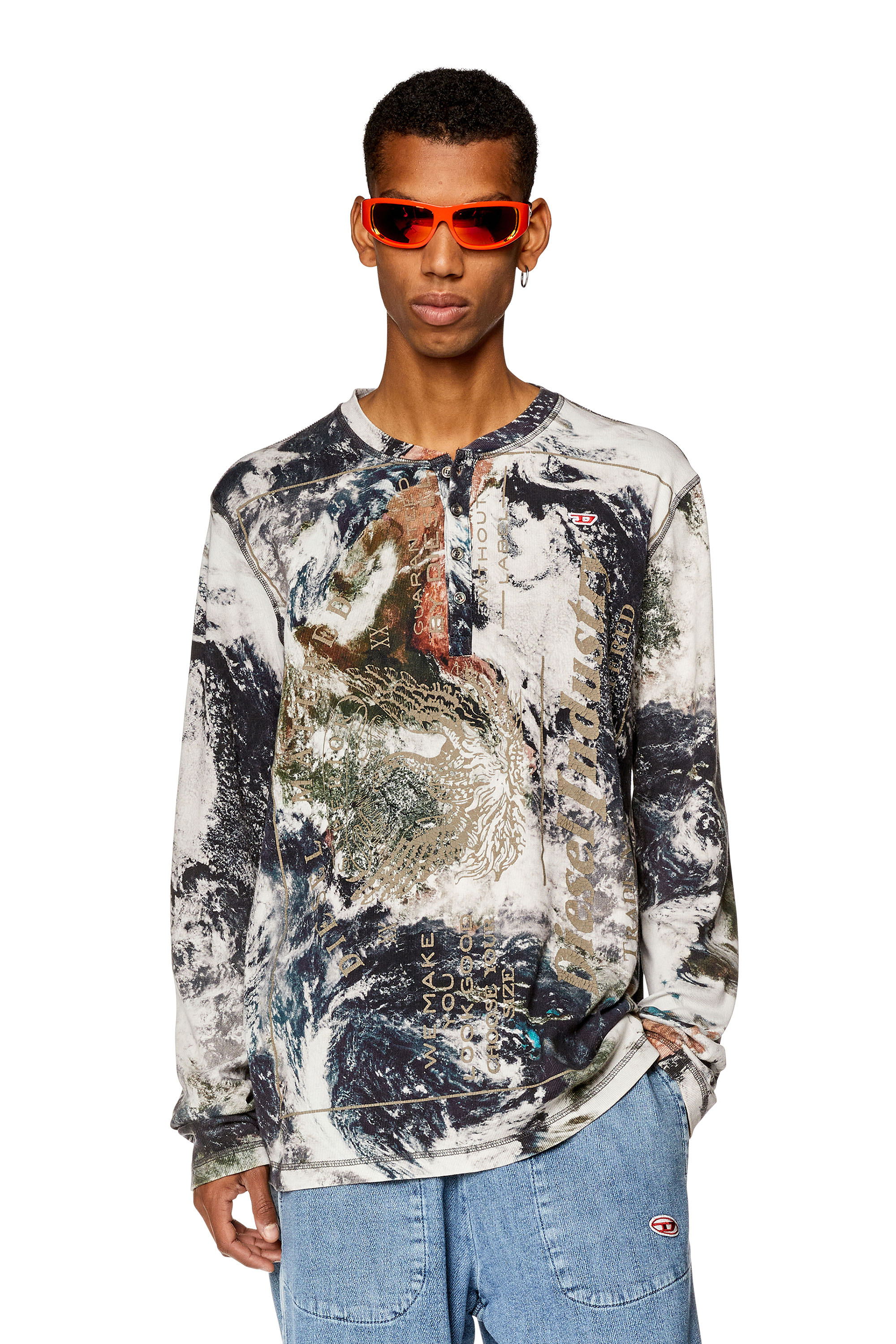 Diesel Henley T-shirt With Planet Print In Multicolor | ModeSens