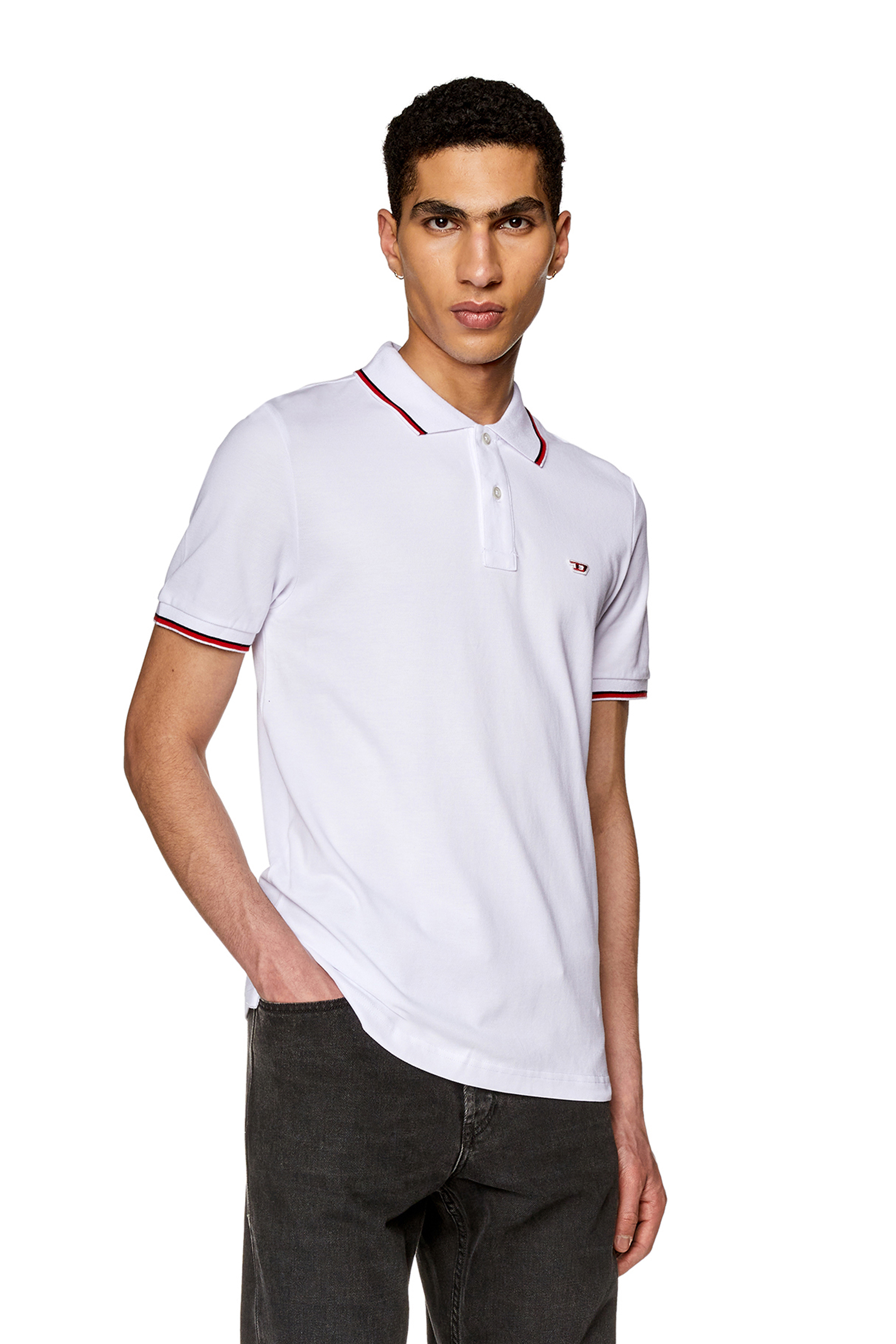 Diesel - Polo shirt with striped trims - Polos - Man - White