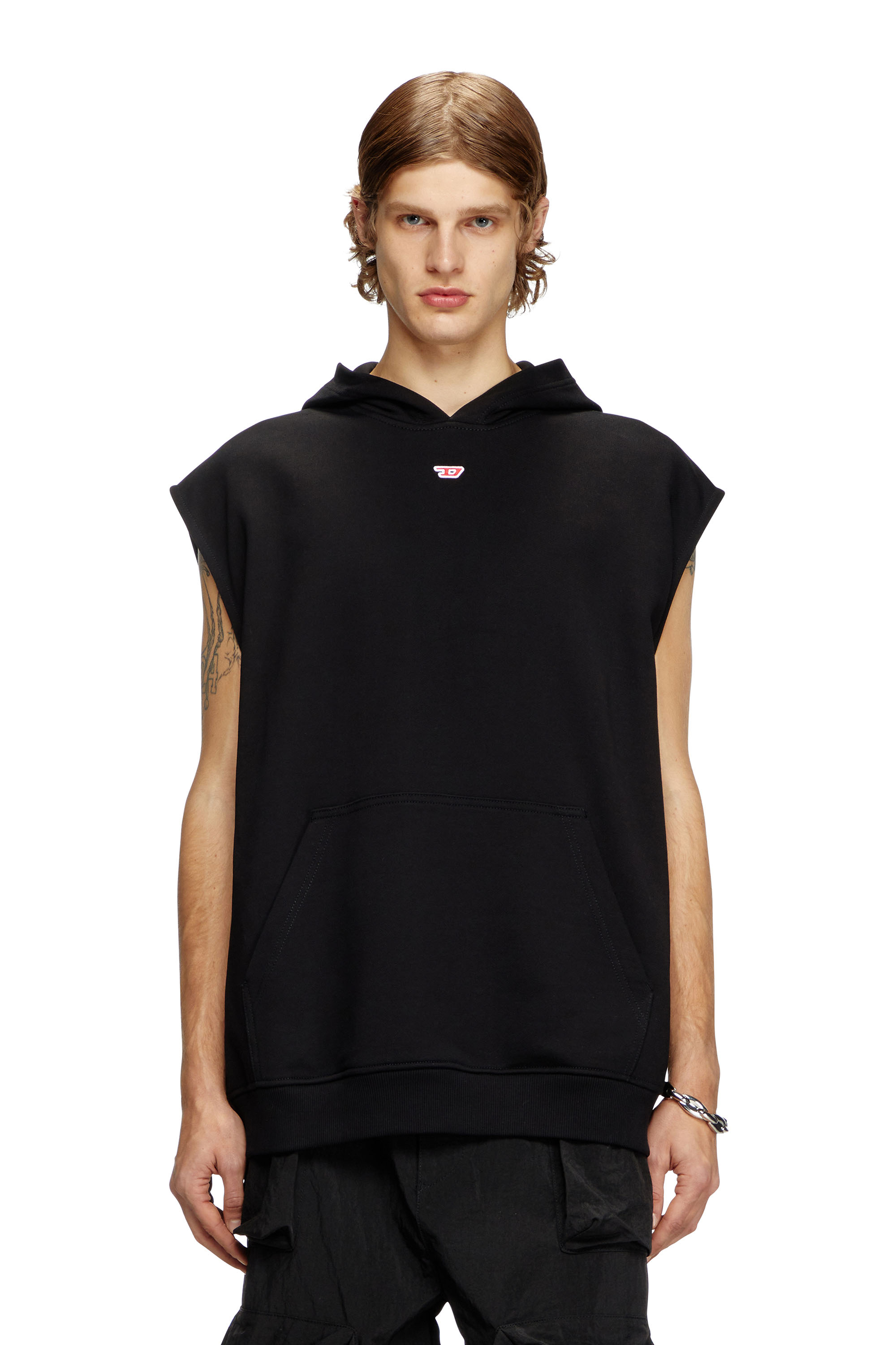 Diesel - Sleeveless hoodie with D logo - Sweaters - Man - Black