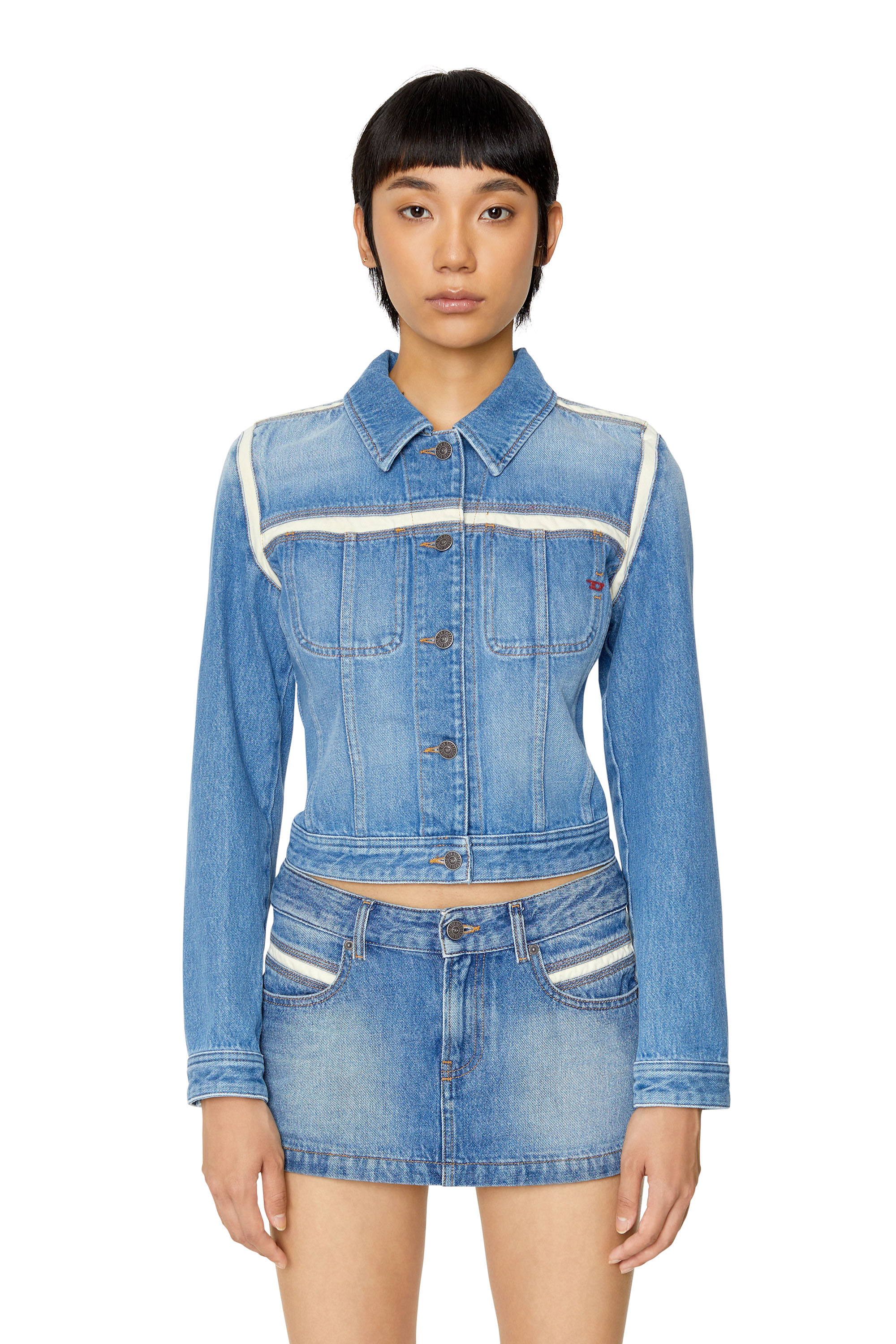 Diesel Panelled Slim-fit Trucker Jacket In Blue