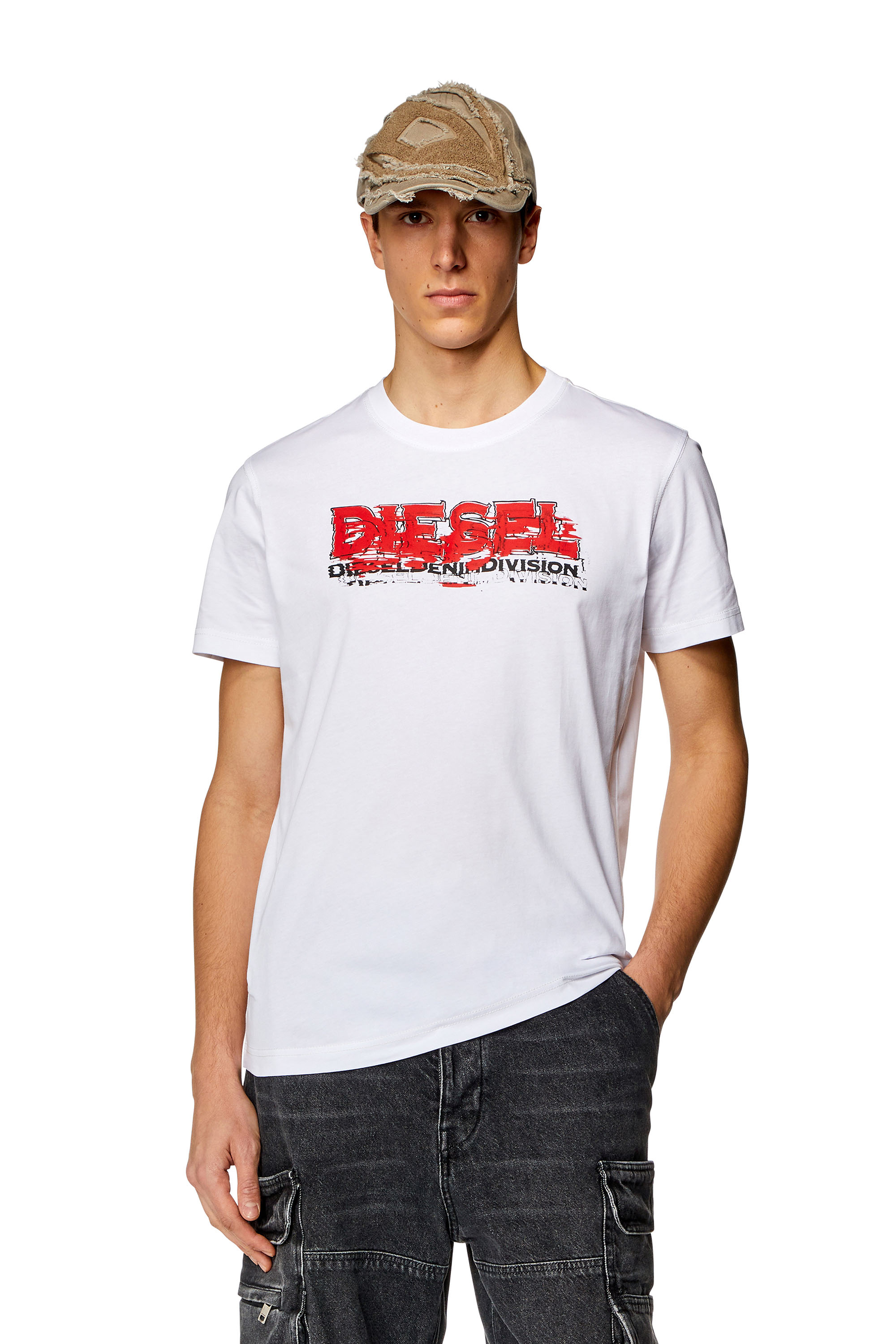 Diesel - Camiseta con logotipo de estilo glitch - Camisetas - Hombre - Blanco