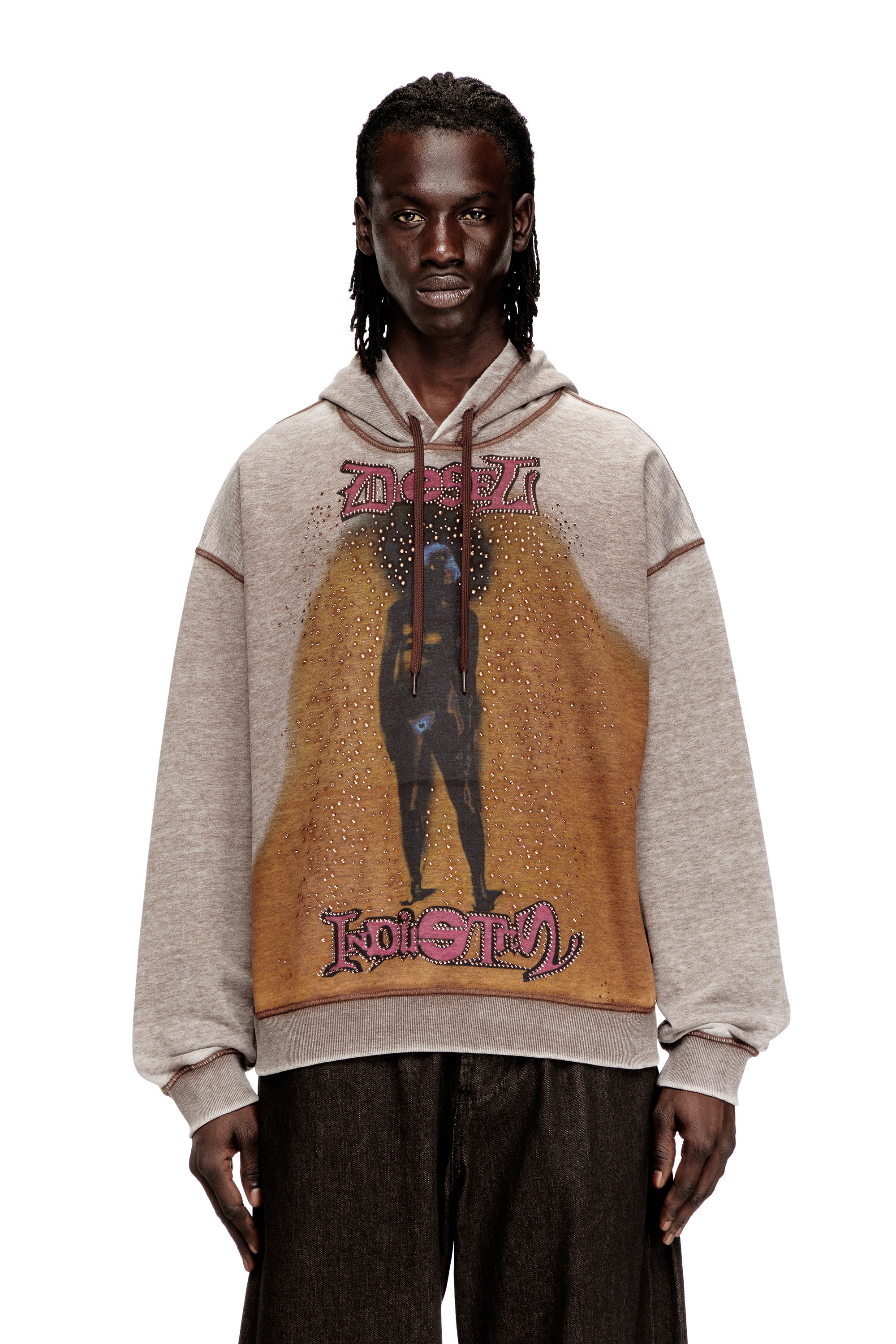 Diesel Mužský Multicolor - Hoodie With Print And Studs - Sweaters - Man Veľký