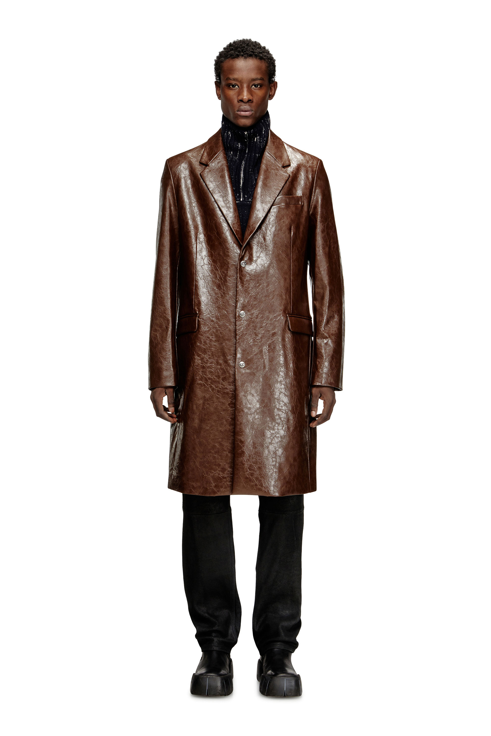 Diesel Marrone Uomo - Cappotto In Tessuto Tattile Coated - Giacche Taglia 50