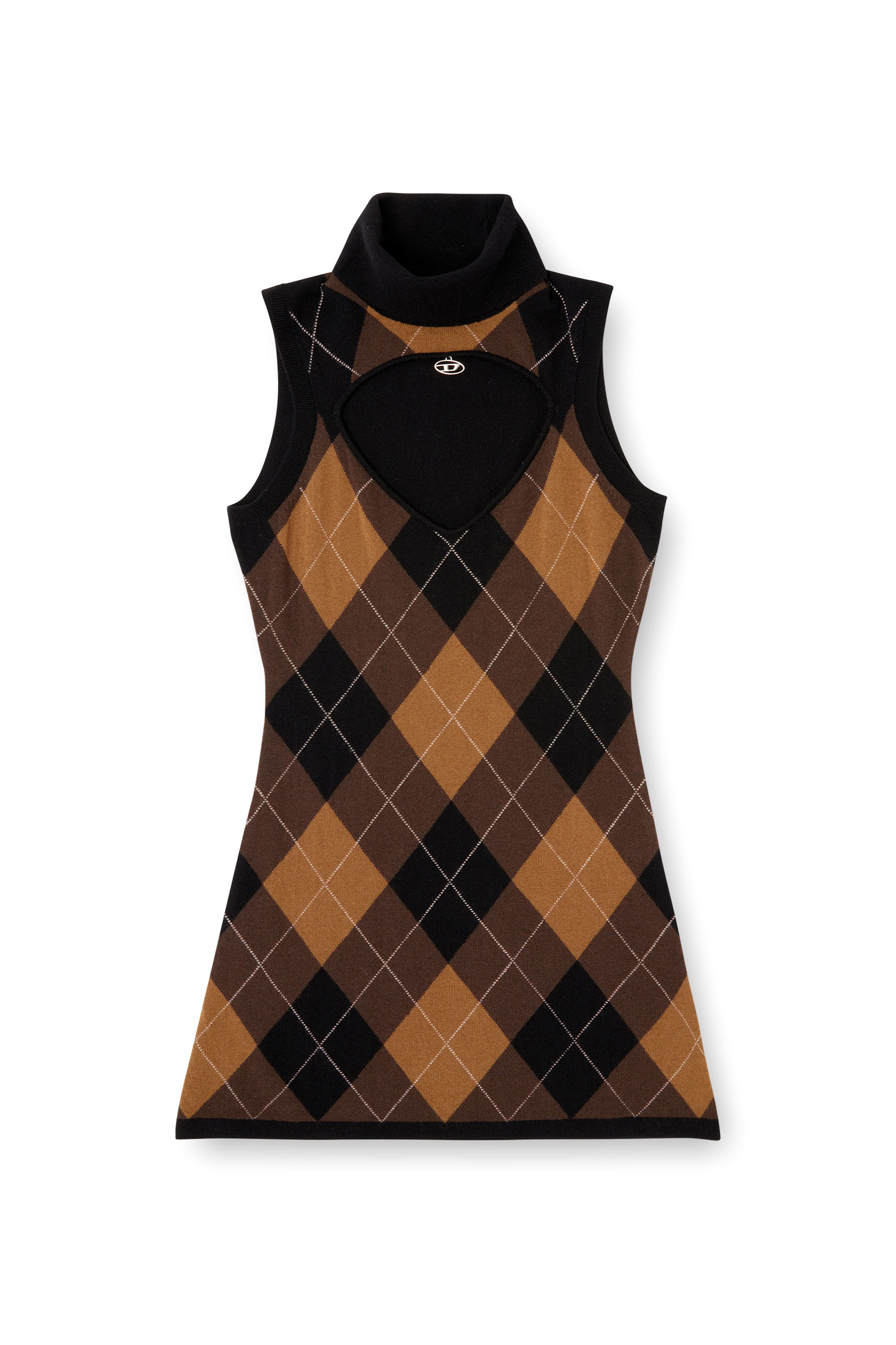 Diesel - M-ROMKO-DRESS, Woman's Wool dress with argyle pattern in Black/Brown - 3