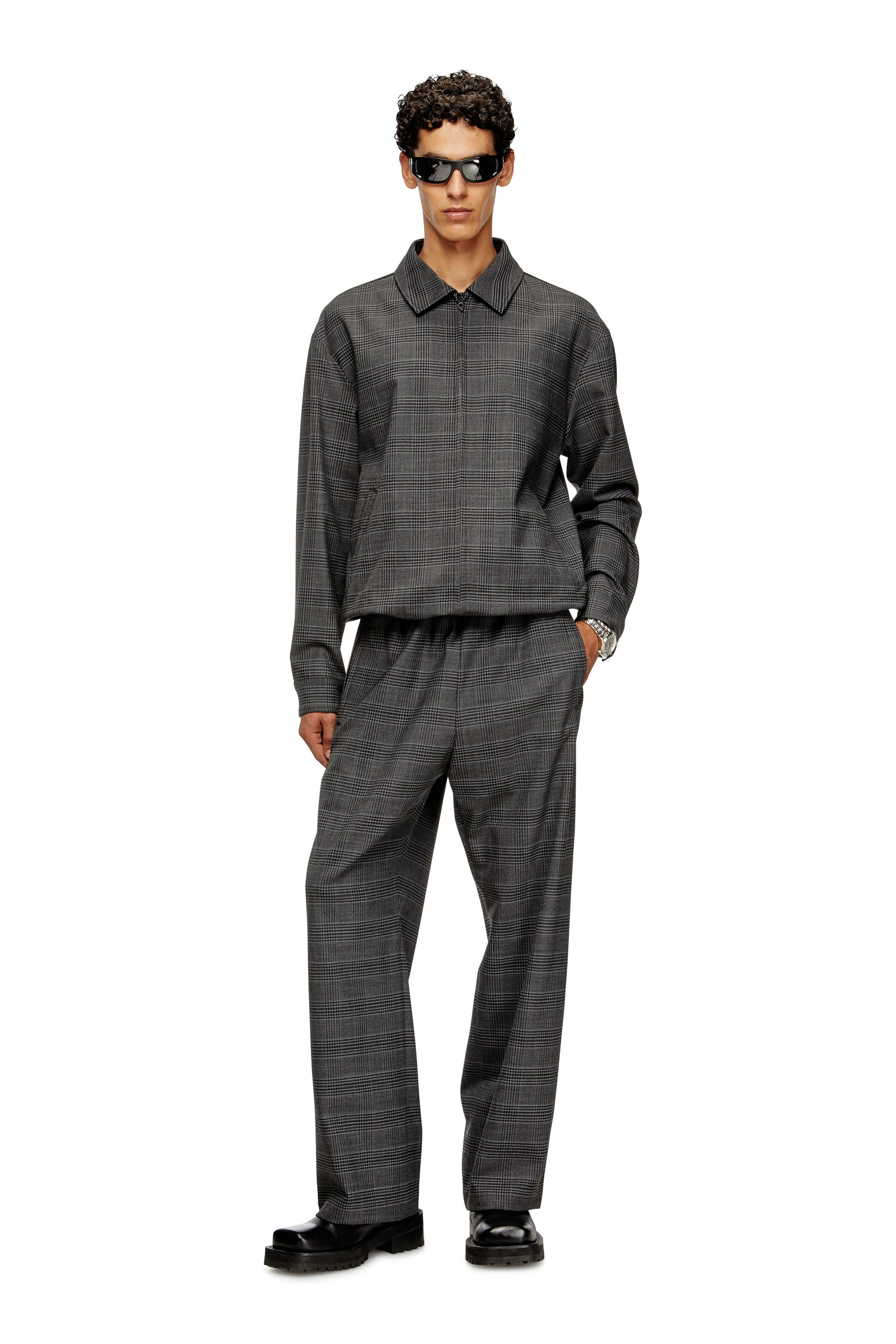 Diesel - J-TING, Man's Coach jacket in Prince of Wales wool blend and satin in Black/Grey - 2