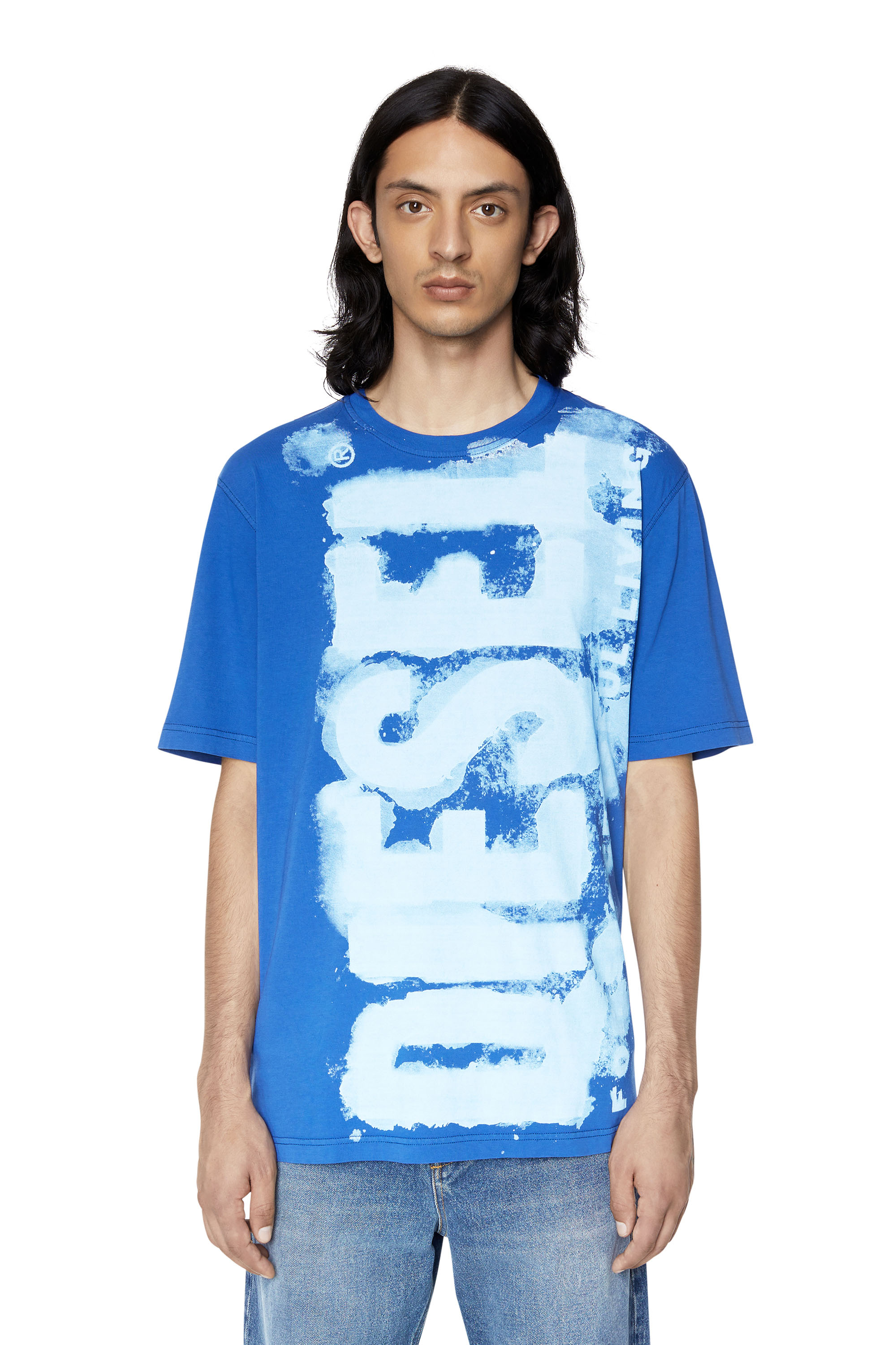 Diesel - T-shirt con logo stampato a effetto bleed-through - T-Shirts - Uomo - Blu