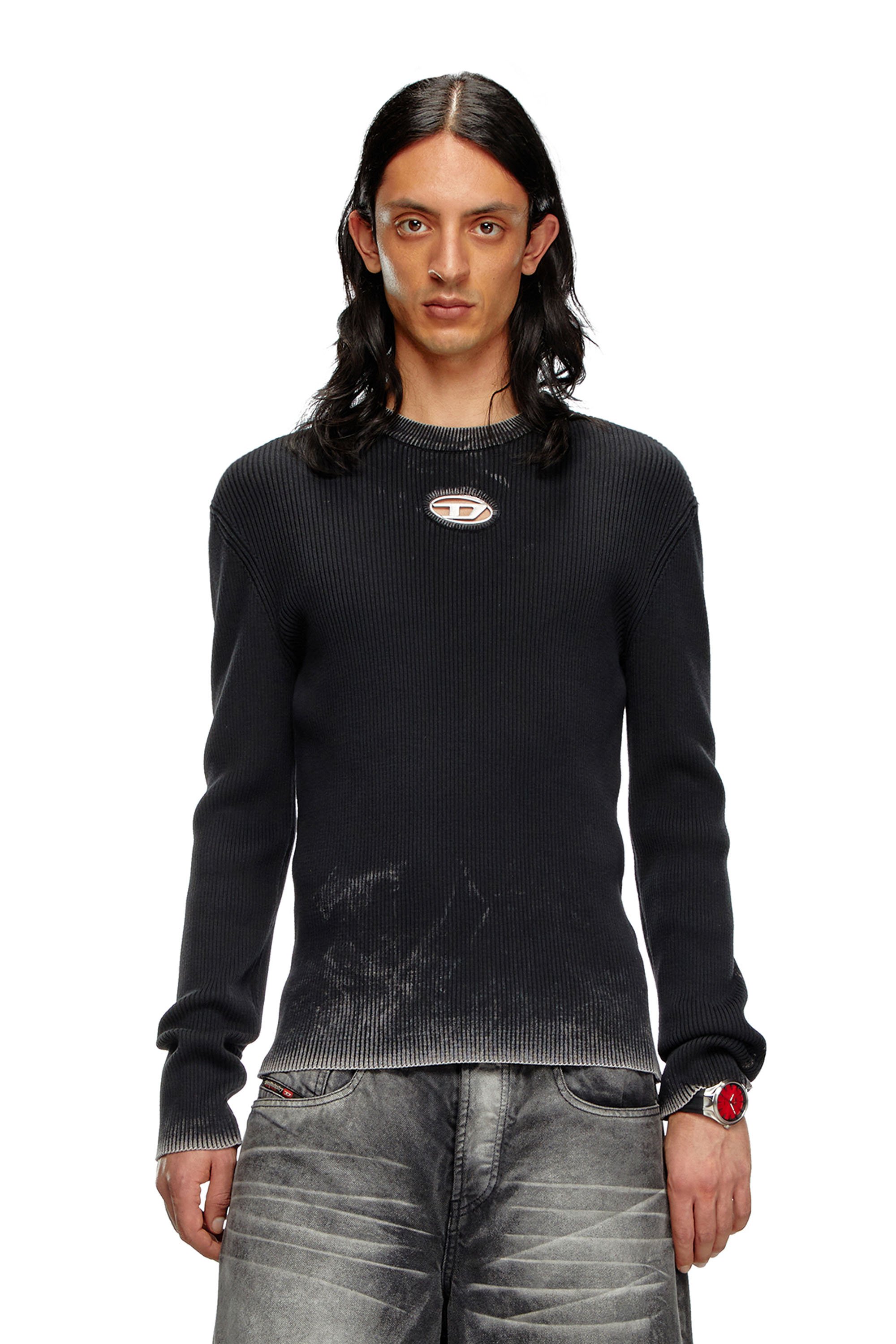 Diesel - Cut-out jumper with Oval D - Knitwear - Man - Black