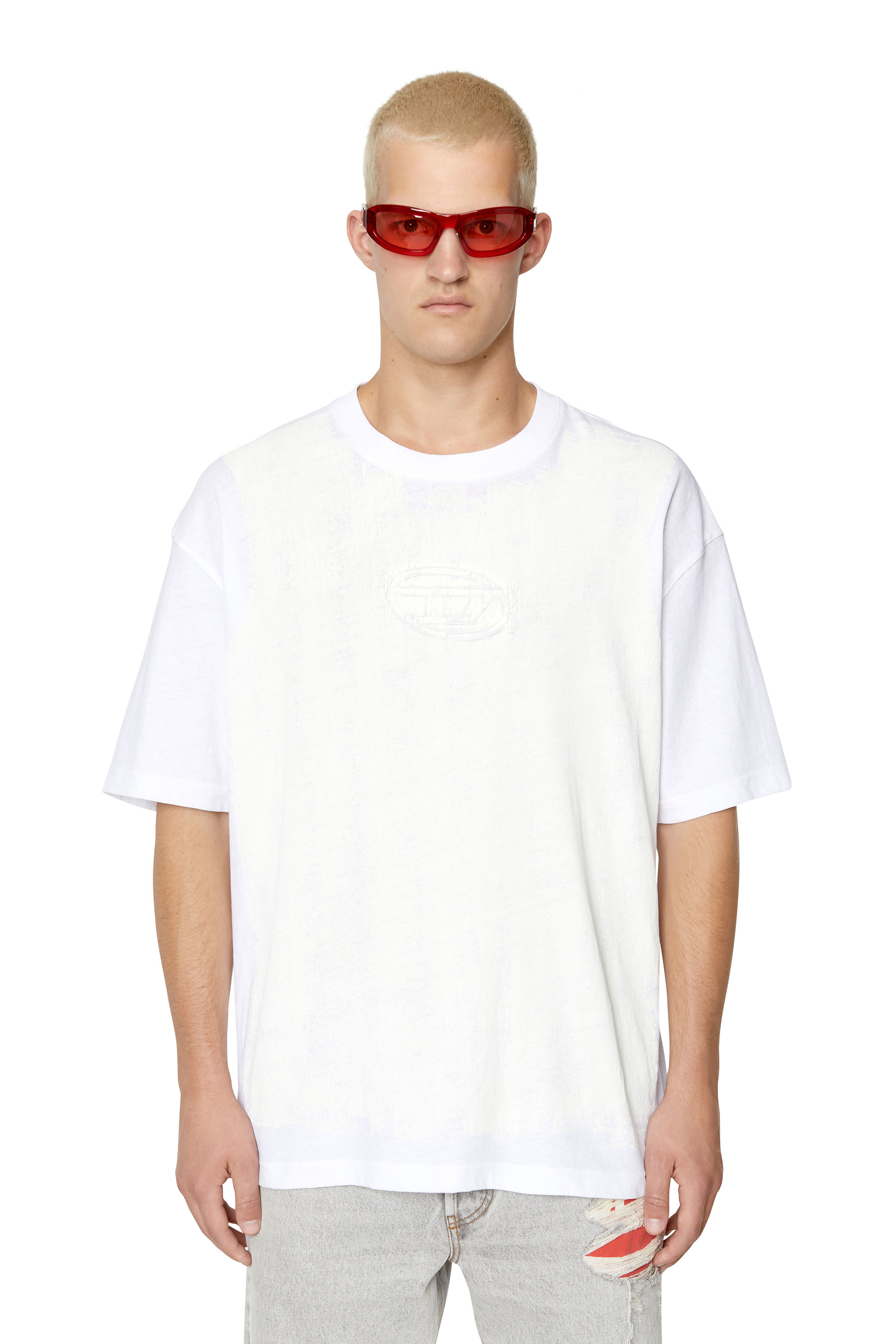 Diesel - T-shirt oversize effetto verniciato con logo - T-Shirts - Uomo - Bianco