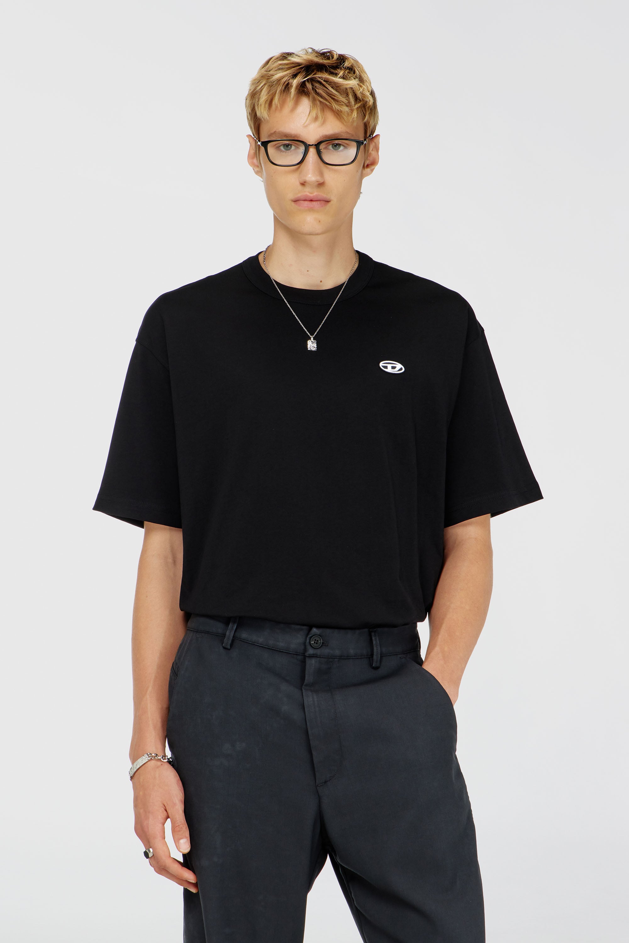 Diesel - Cotton T-shirt with Oval D logo and graphic - T-Shirts - Man - Black