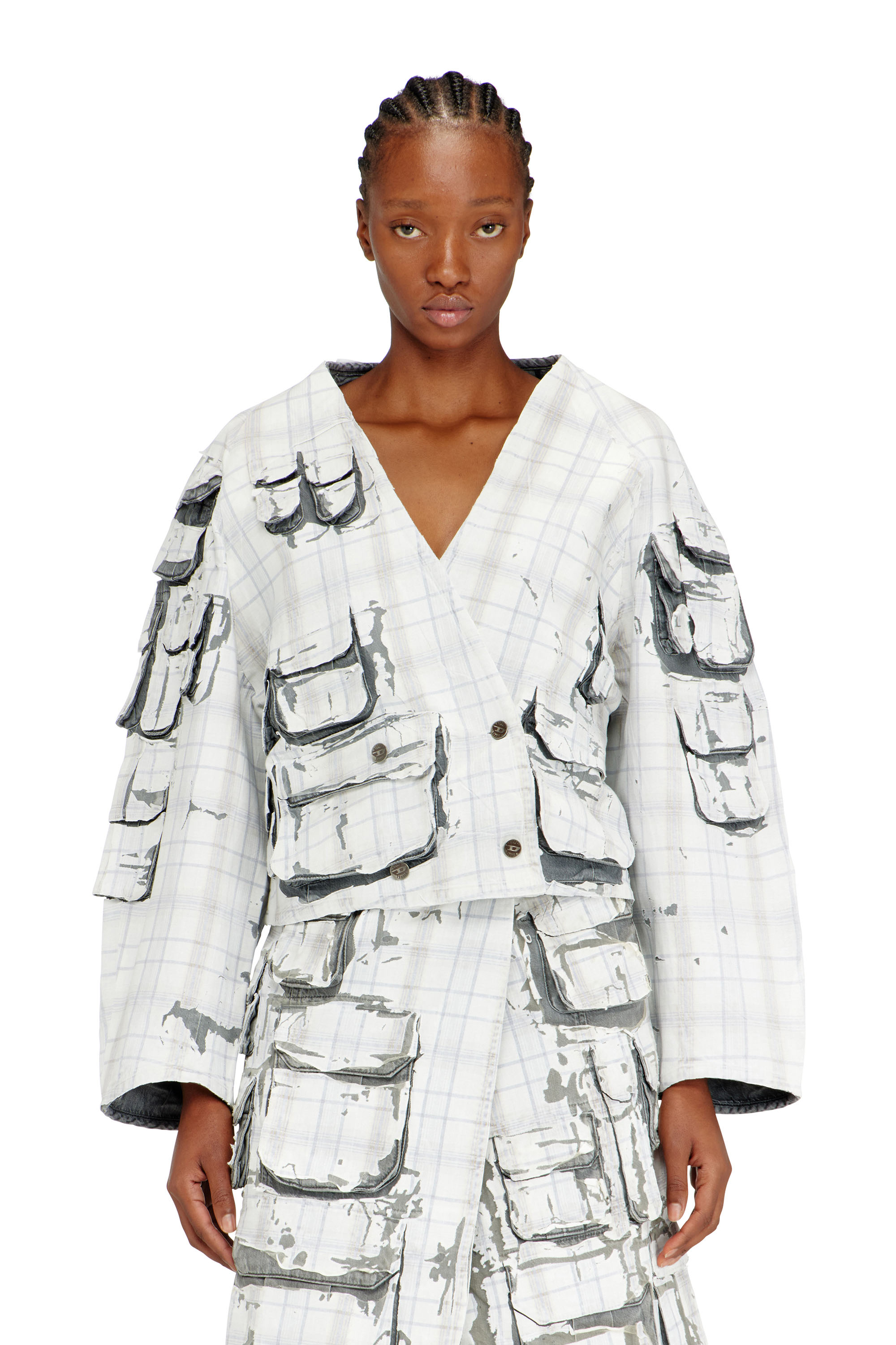 Diesel - DE-TALBAR-FSI, Woman's Denim cardi jacket with peel-off effect in Light Grey - 1