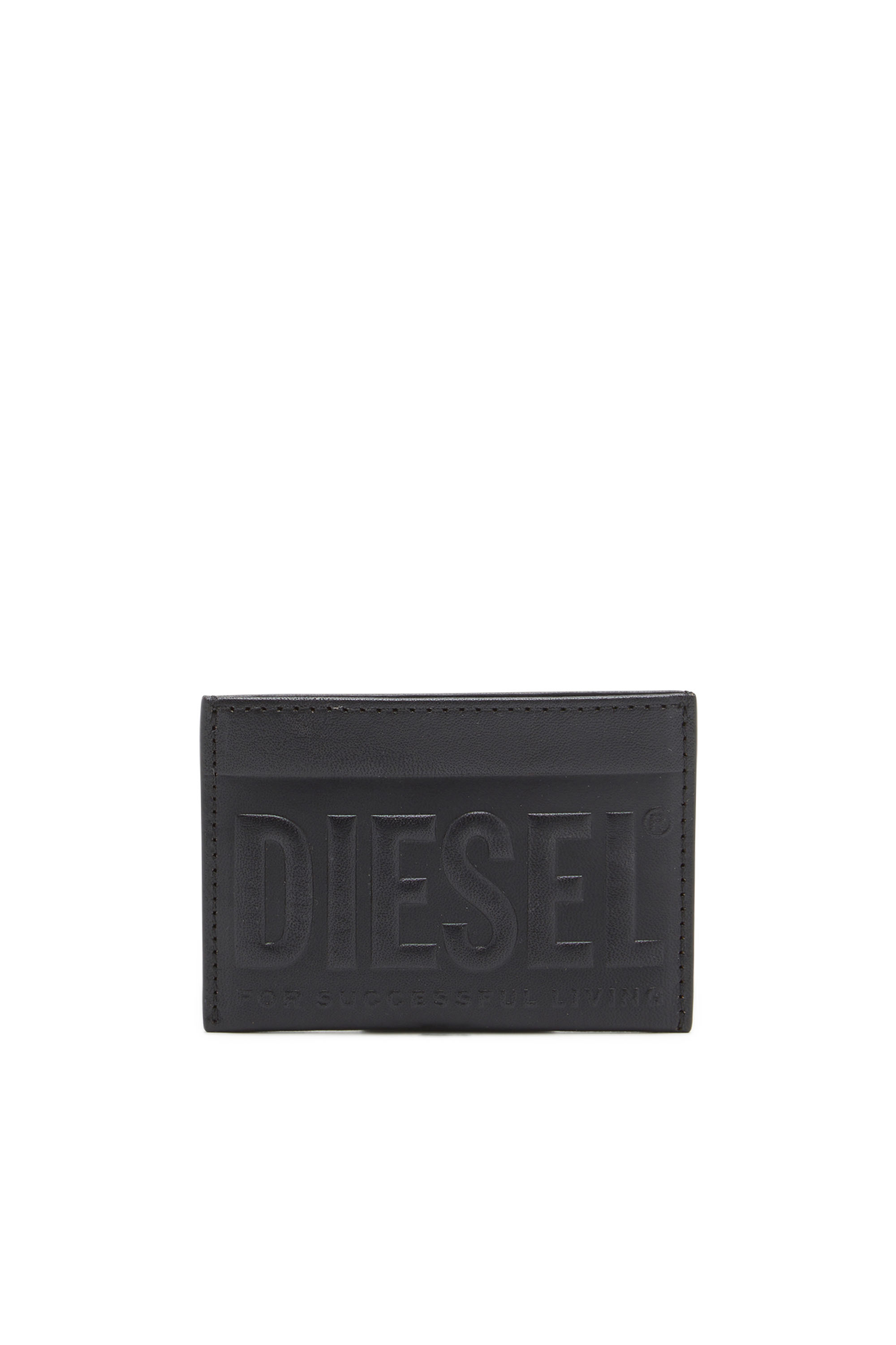 Diesel - Leather card holder with embossed logo - Small Wallets - Man - Black
