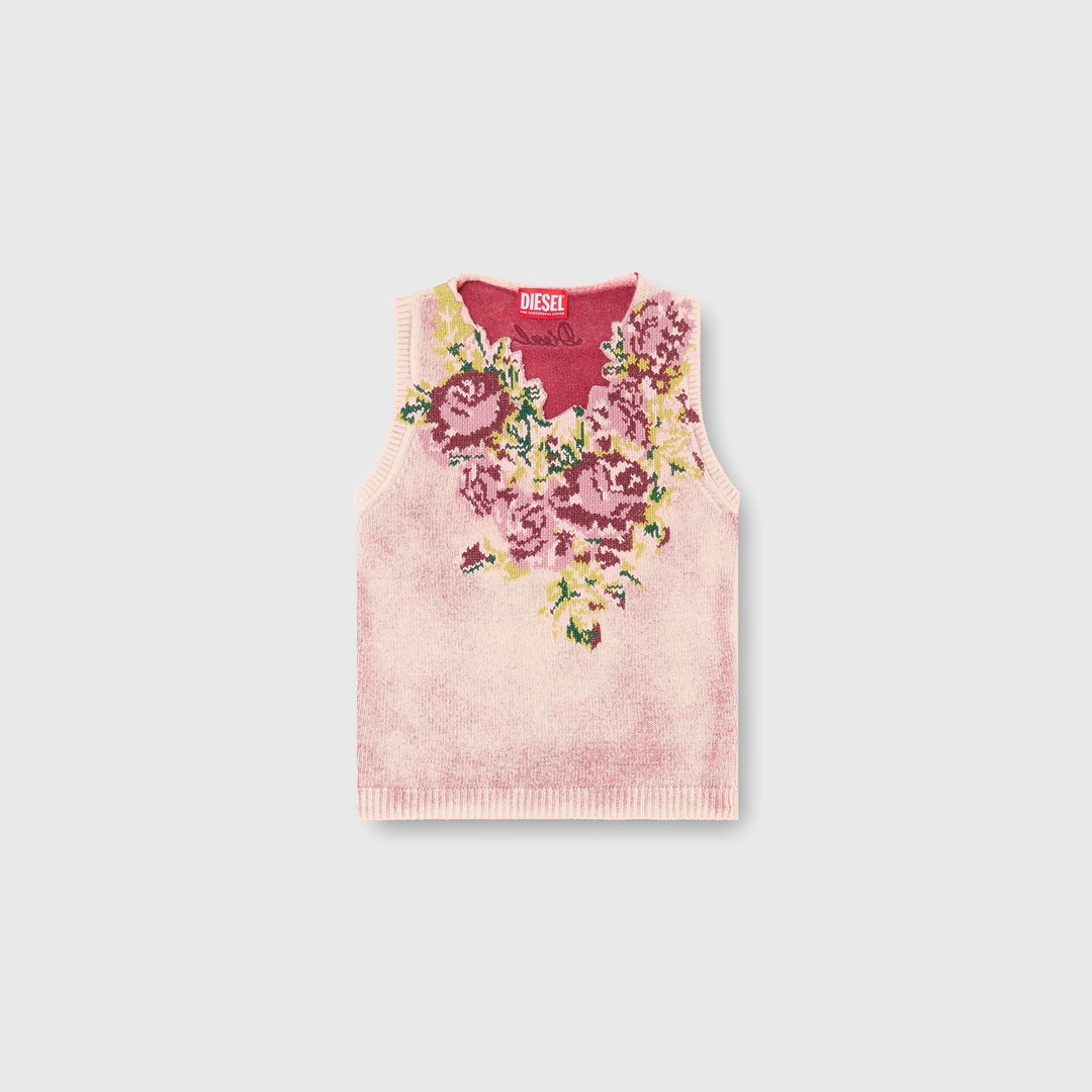 Diesel - Knit vest in floral wool-blend knit - T-Shirts - Woman - Pink