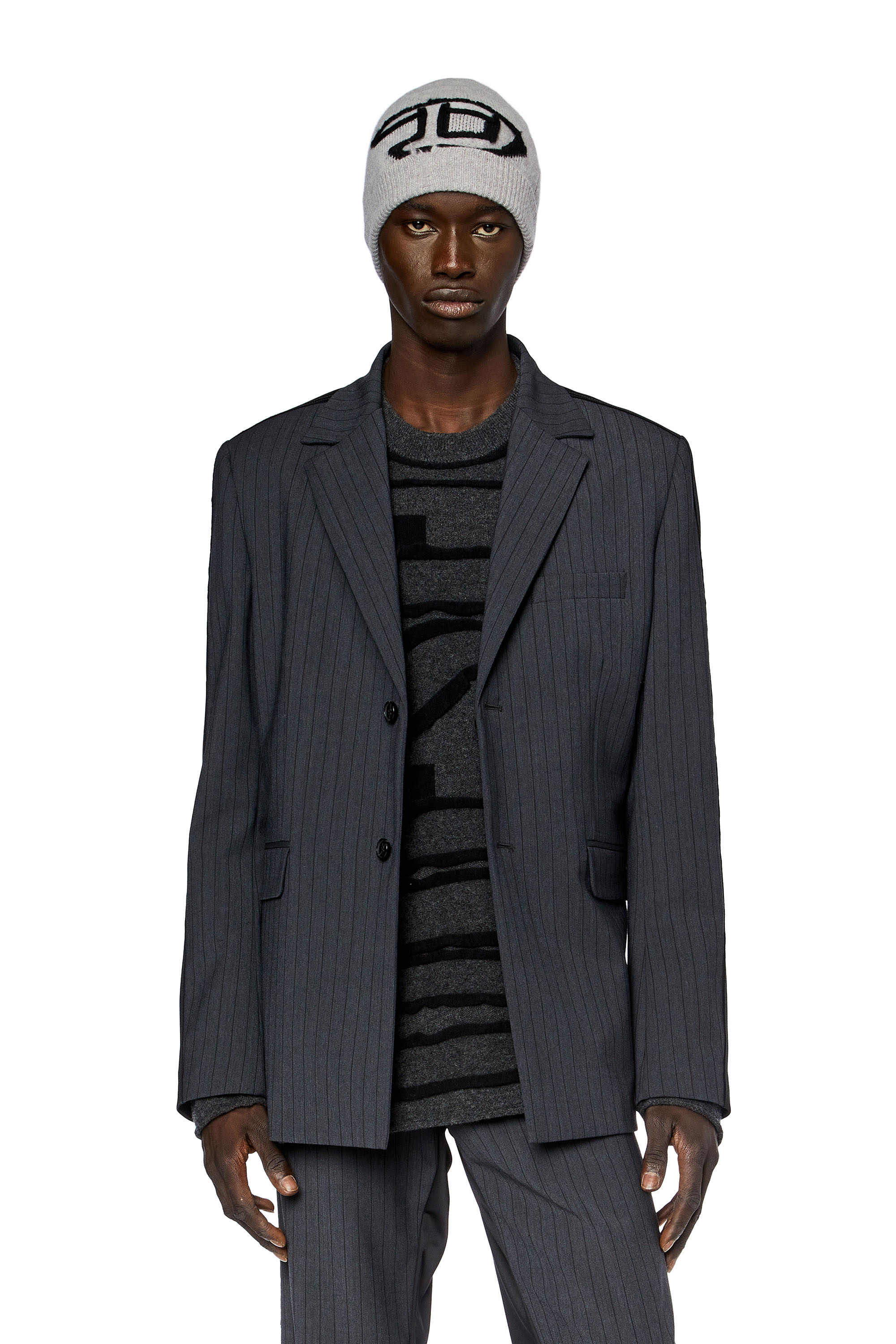 Diesel - Blazer in pinstriped cool wool and jersey - Jackets - Man - Grey